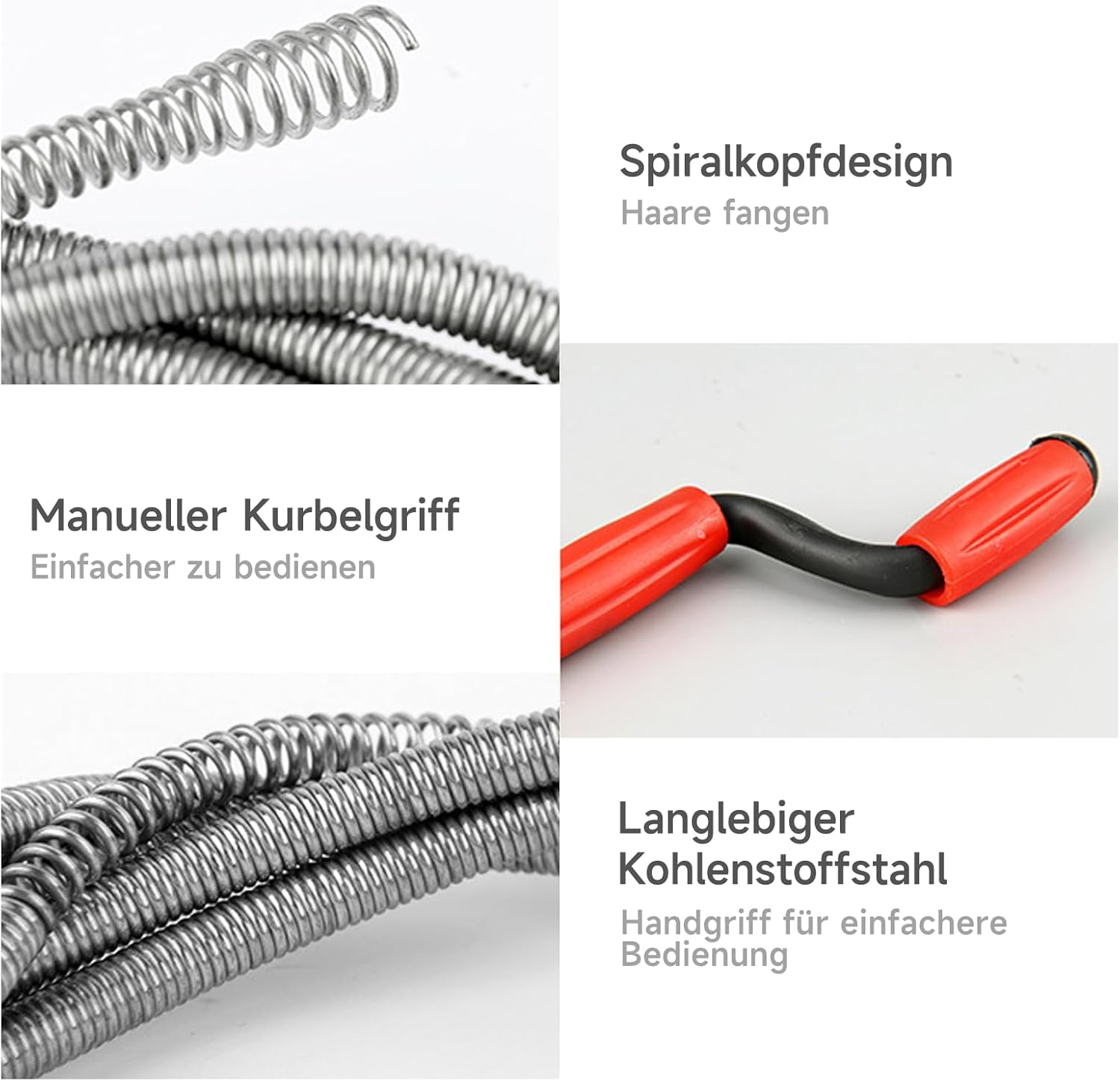 Hautllaif Pipe Cleaning Spiral 5 M Hand Crank Spiral - Flexible Drain Spiral Made of PE and 72A Carbon Steel for Effective Pipe Clogging Cleaning - Ideal for Toilet Kitchen Bathroom Sink Drain image number 5