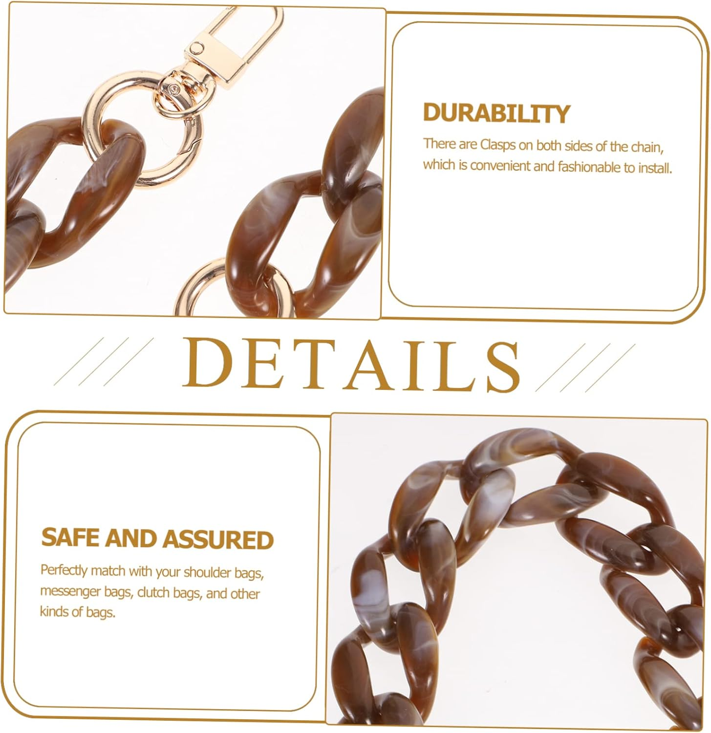 DOITOOL Double End Clasp Long Chain Acrylic Bag Extender Stylish Shoulder Bag Chain for DIY Handbag Re