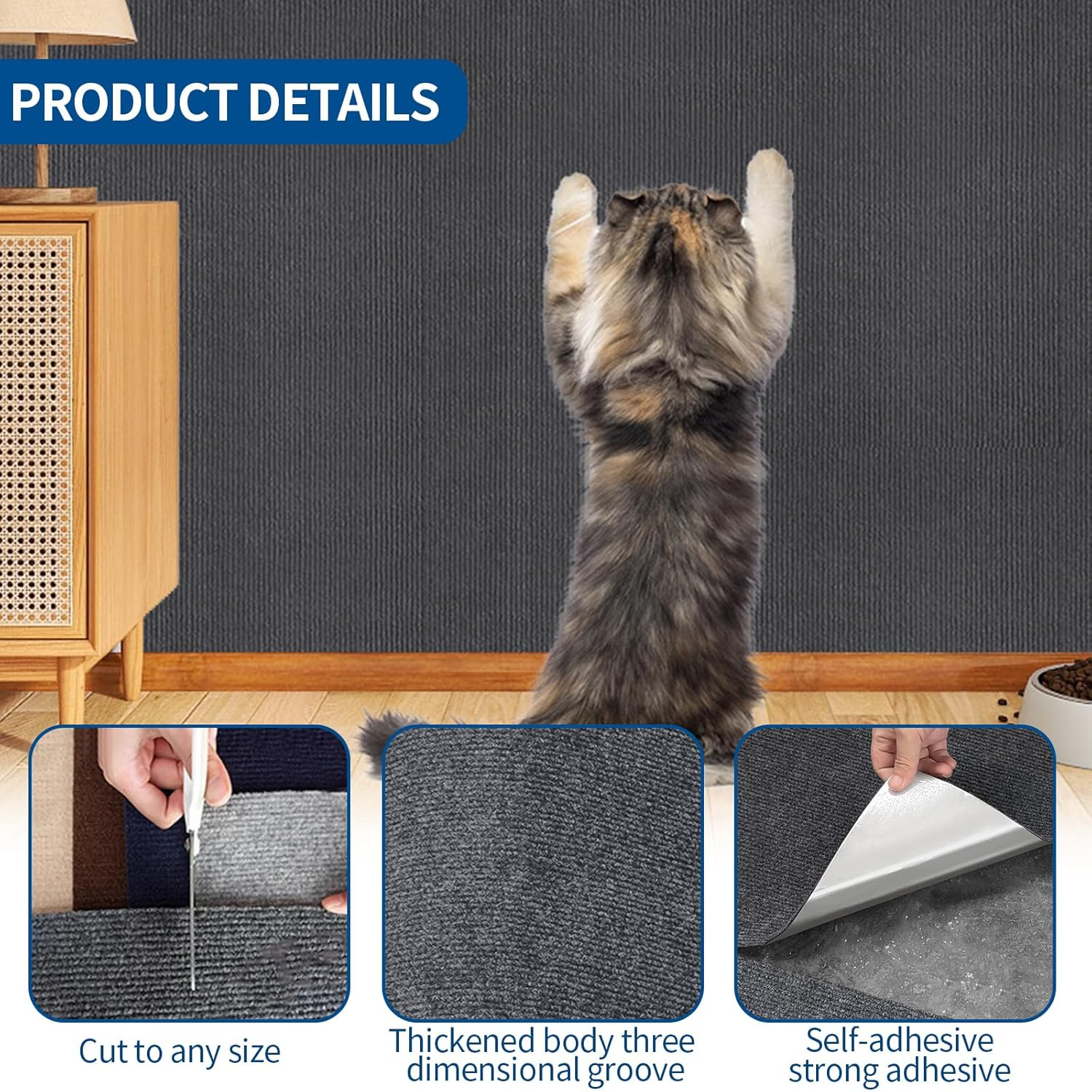 Pack of 2 Self-Adhesive Scratching Mat, 200 X 40 Cm, Scratch Protection, Sofa Scratching Mat, Trimmable Scratching Board, Wall Cat Scratching Mat, Thickened Scratching Boards, Cat Wall for Furniture
