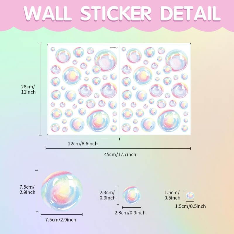 Dayker 2 Sheets Bubble Wall Decals, Colorful Bubbles Wall Stickers, Removable PVC Cutouts Ocean Decor, Underwater World Decoration for Room Nursery Birthday under the Sea Mermaid Theme Party