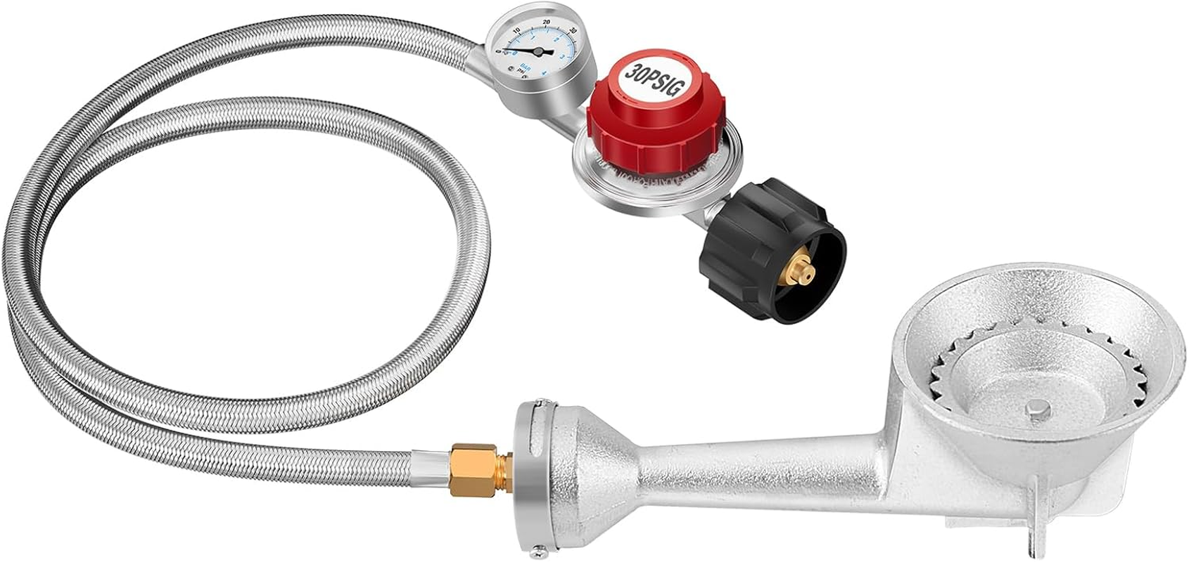 WADEO High Pressure Cast-Iron round Burner Head, Propane Burner Head with 30 PSI Adjustable High Pressure Propane Regulator with 4FT Stainless Braided Hose and Brass Fitting for Outdoor Cooking image number 6