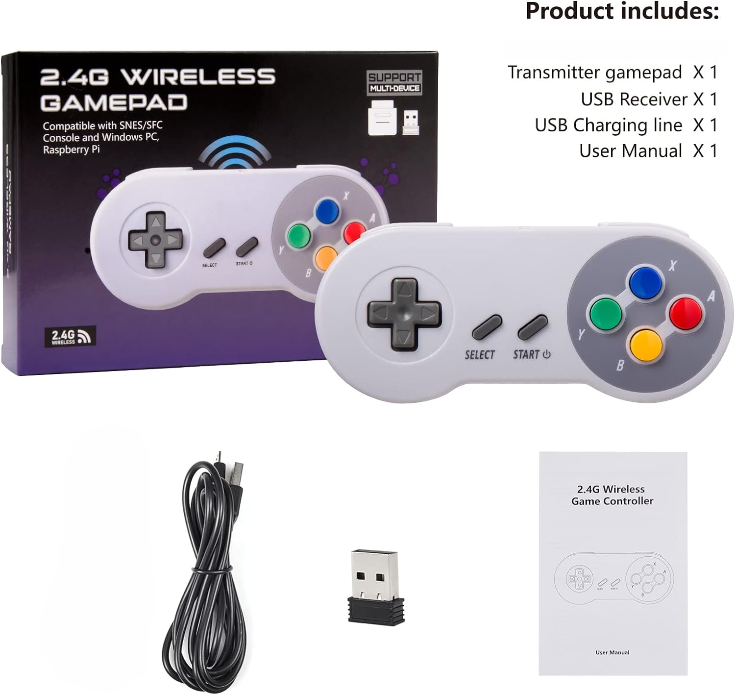 2.4Ghz Wireless SNES USB Controller,Kiwitat&aacute; Rechargeable Classic SNES PC Game Pad with Receiver for Windows PC Mac,Raspberry PI image number 5
