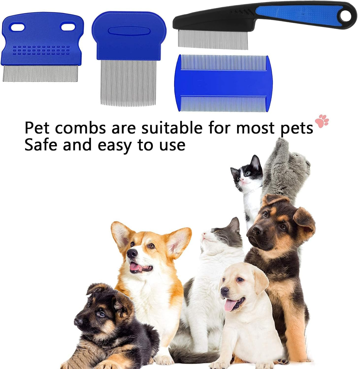 Flea Comb for Cat Dog, 4 PCS Flea Removal Lice Combs Fine Tooth Comb Grooming Set Remove Float Hair Tear Marks Tick Removal Tool image number 2