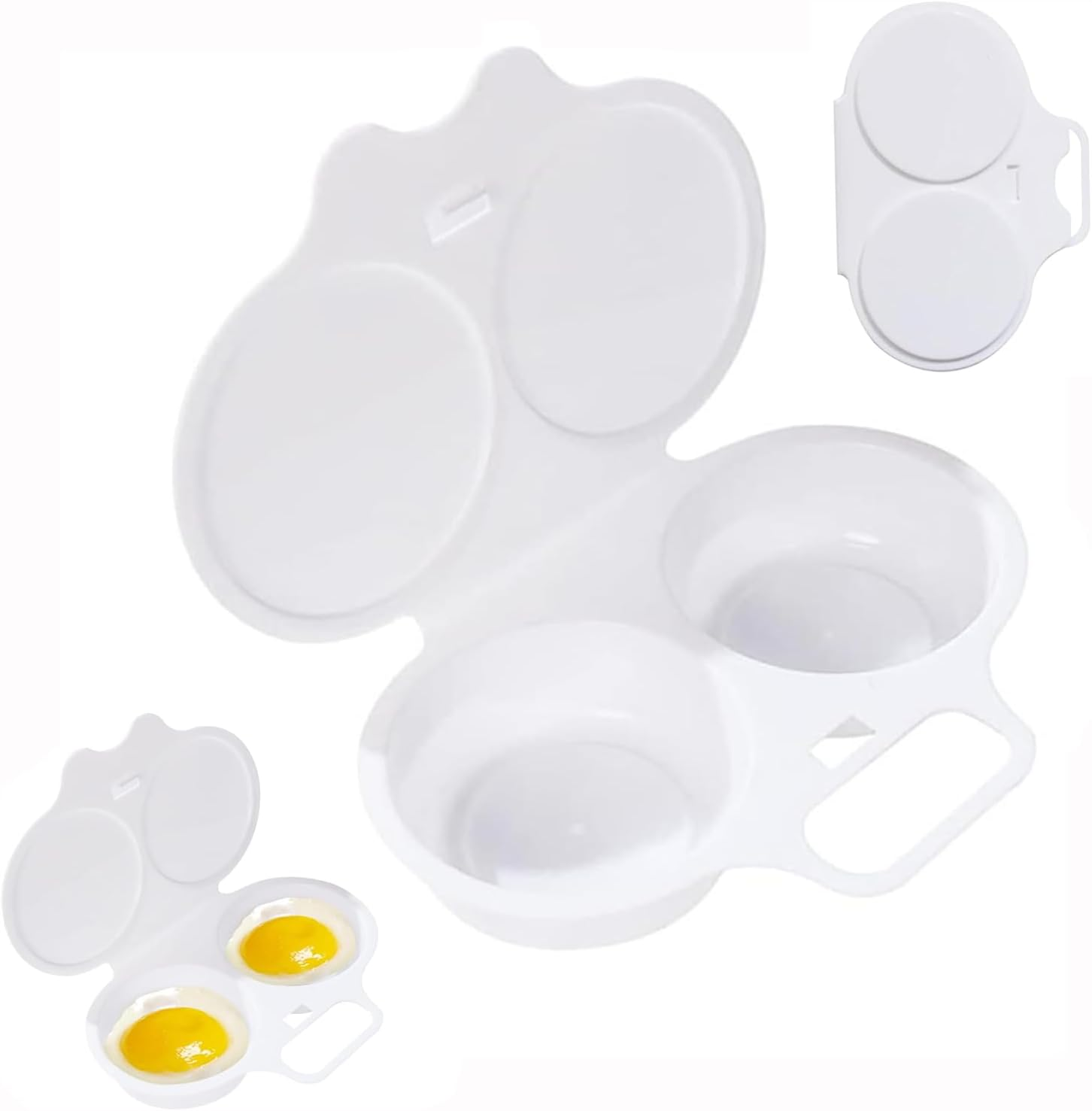 Wzenclave 1Pcs Microwave Egg Cooker Double Drain Poached Egg Cups Kitchen Essentials Food Grade Cooking Ware Microwaveable and Easy to Cook 2 Cavity Nonstick Poached Egg Maker with Lid image number 4