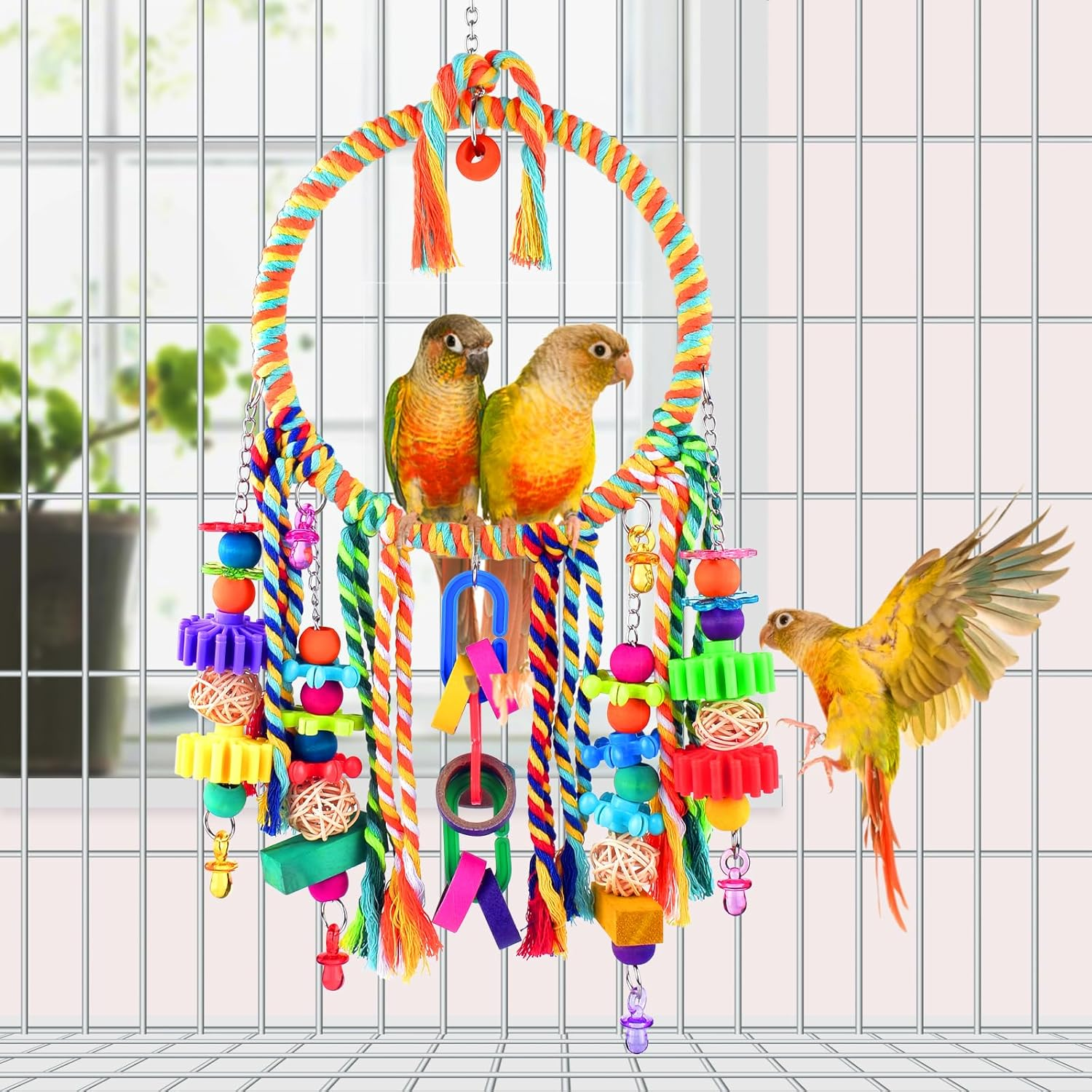 KATUMO Bird Toys - Bird Swing with Colorful Chewing Toys, Suitable for Lovebirds, Finches, Parakeets, Budgerigars, Conure & More