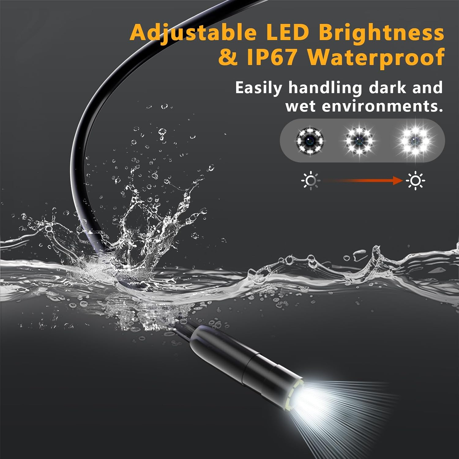 Endoscope Camera with Light, 1080P HD Handheld Industrial Endoscope, 4.3 Inch LCD Screen, IP67 Waterproof, Adjustable LED Lights, Inspection Camera with 16.4Ft Semi-Rigid Cable image number 1