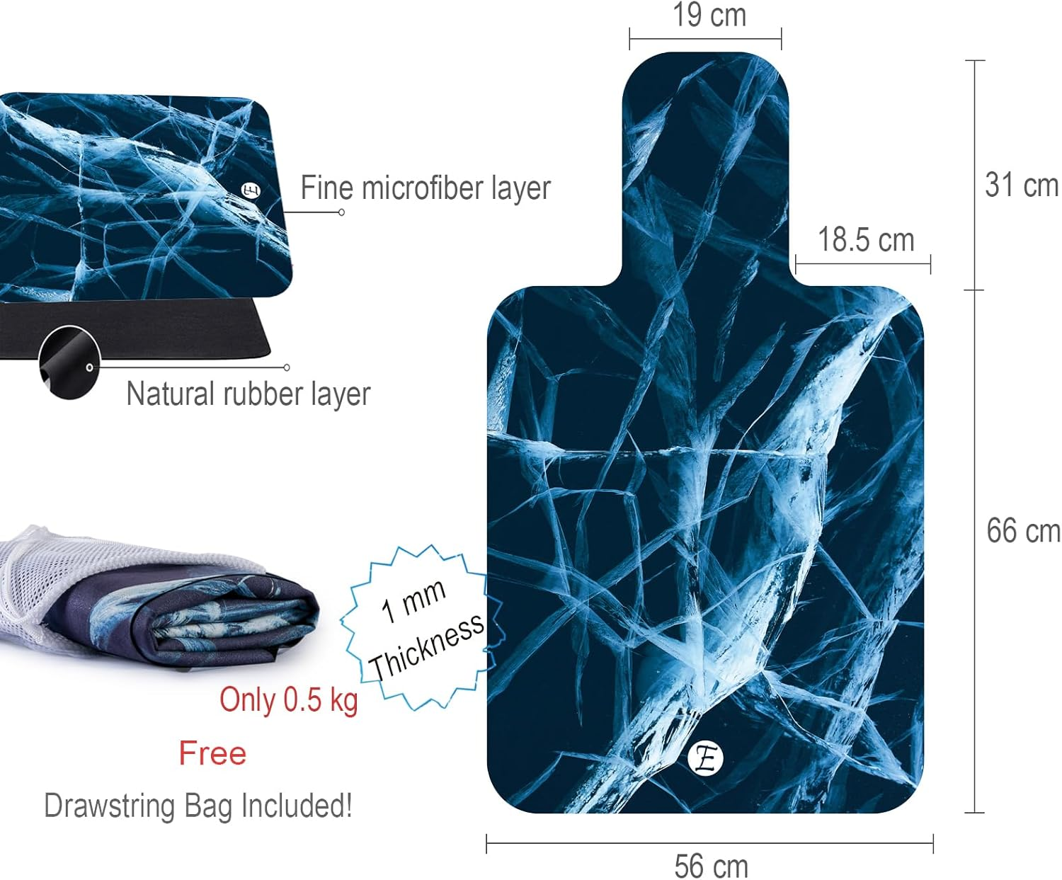 Echome Pilates Reformer Mat Non Slip,Reformer Towel Suitable for All Reformers, Machine Wash Light Weight Portable Black (Ice Crack) image number 5