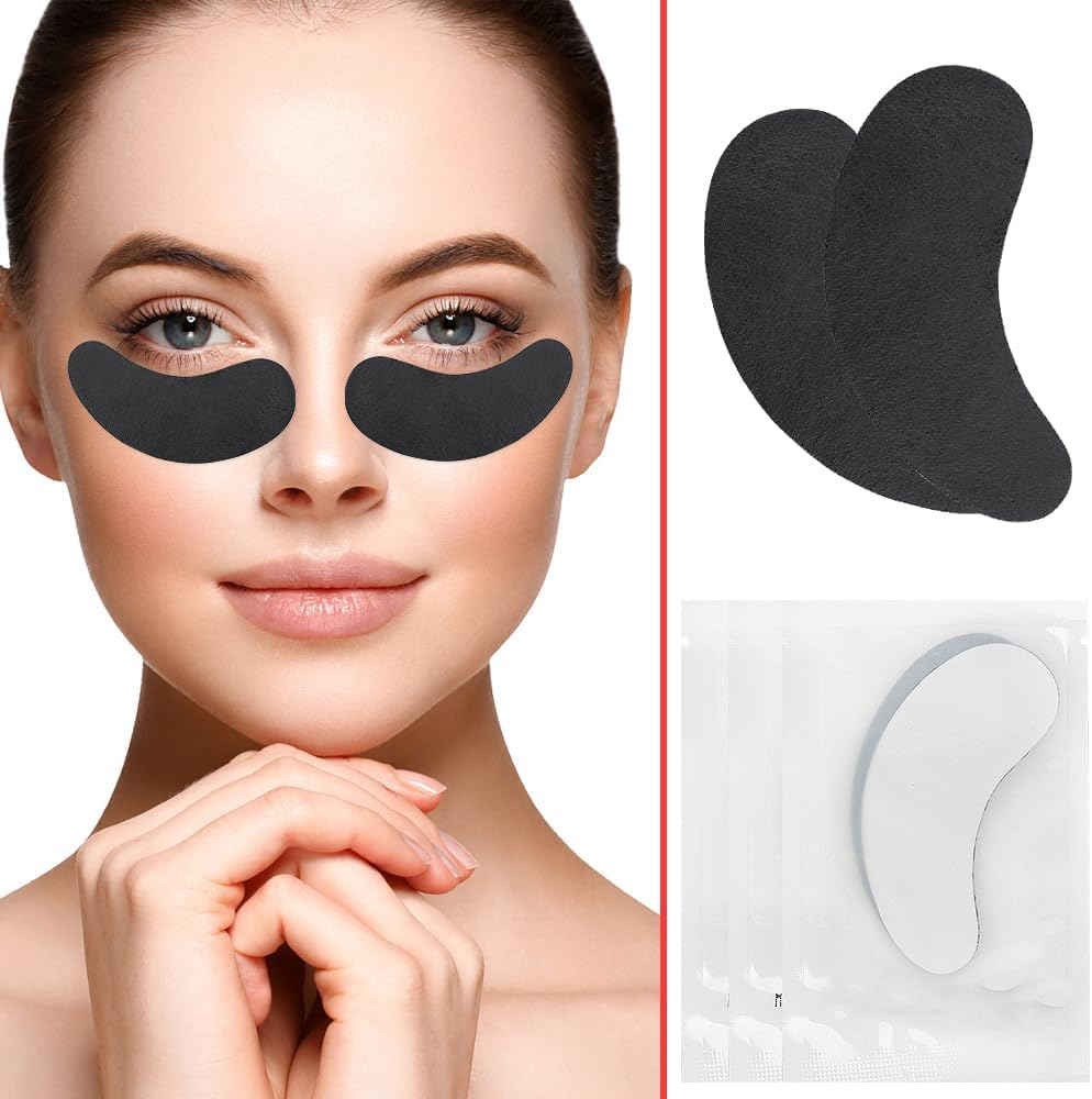 100 Pairs Hydrogel under Eye Gel Patches Lint Free Eye Lash Pads Eyelash Extension Tool Mask Eyepads, Transparent/Black - Transparent-Black image number 6