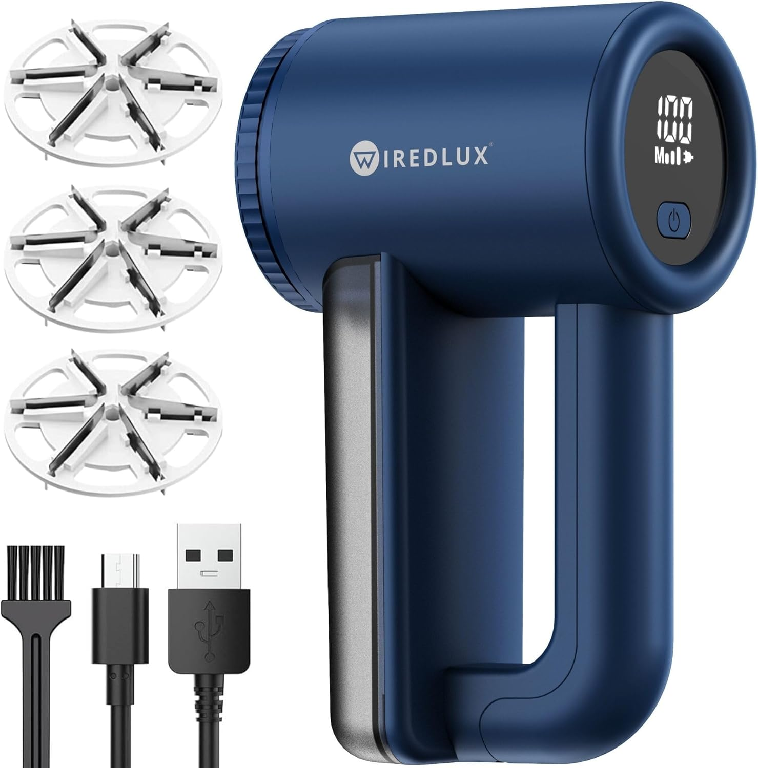 Electric Lint Remover Wiredlux - Rechargeable Fabric Shaver Bobble Remover for Clothes & Furniture - Adjustable 3-Speed, 6-Leaf Blade, LED Display, USB Charging image number 5