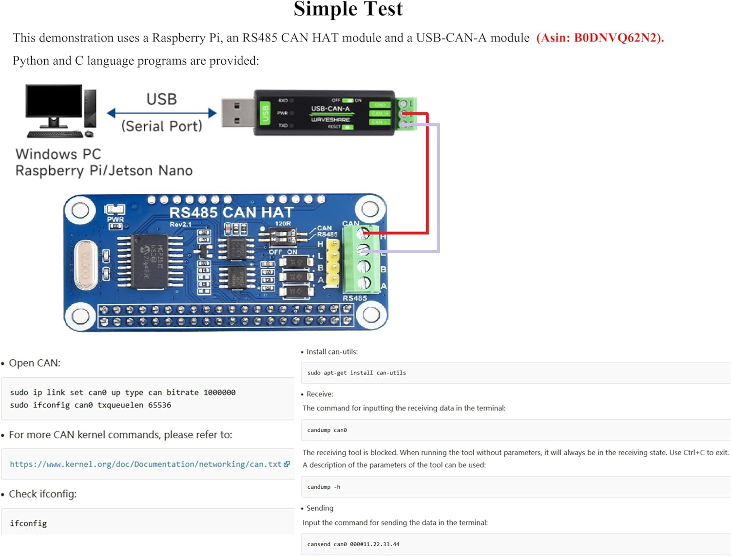 RS485 CAN HAT Compatible with Raspberry Pi 5/4B/3B+/3B/Zero/Zero W/Wh/Zero 2W, Expand CAN and RS485 Functions, CAN Controller MCP2515 via SPI Interface, RS485 Controlled via UART image number 4