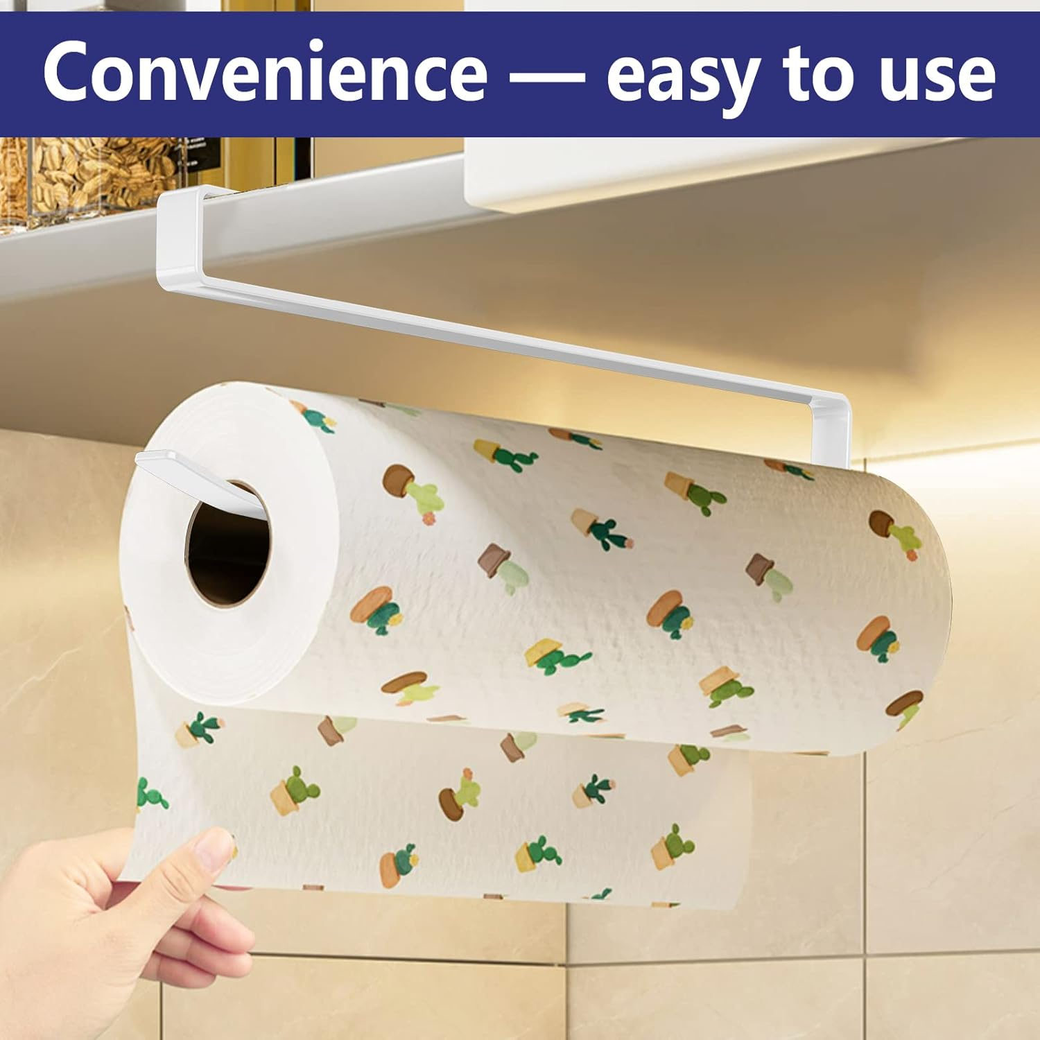 Paper Roll Holder, KIKISML 2 Pack Paper Towel Holder Cabinet Hanging Kitchen Roll Hanger Dispenser Storage Rack Towel Necktie Bedroom Toilet Organization Storage [No Drilling No Tool Required], White image number 1