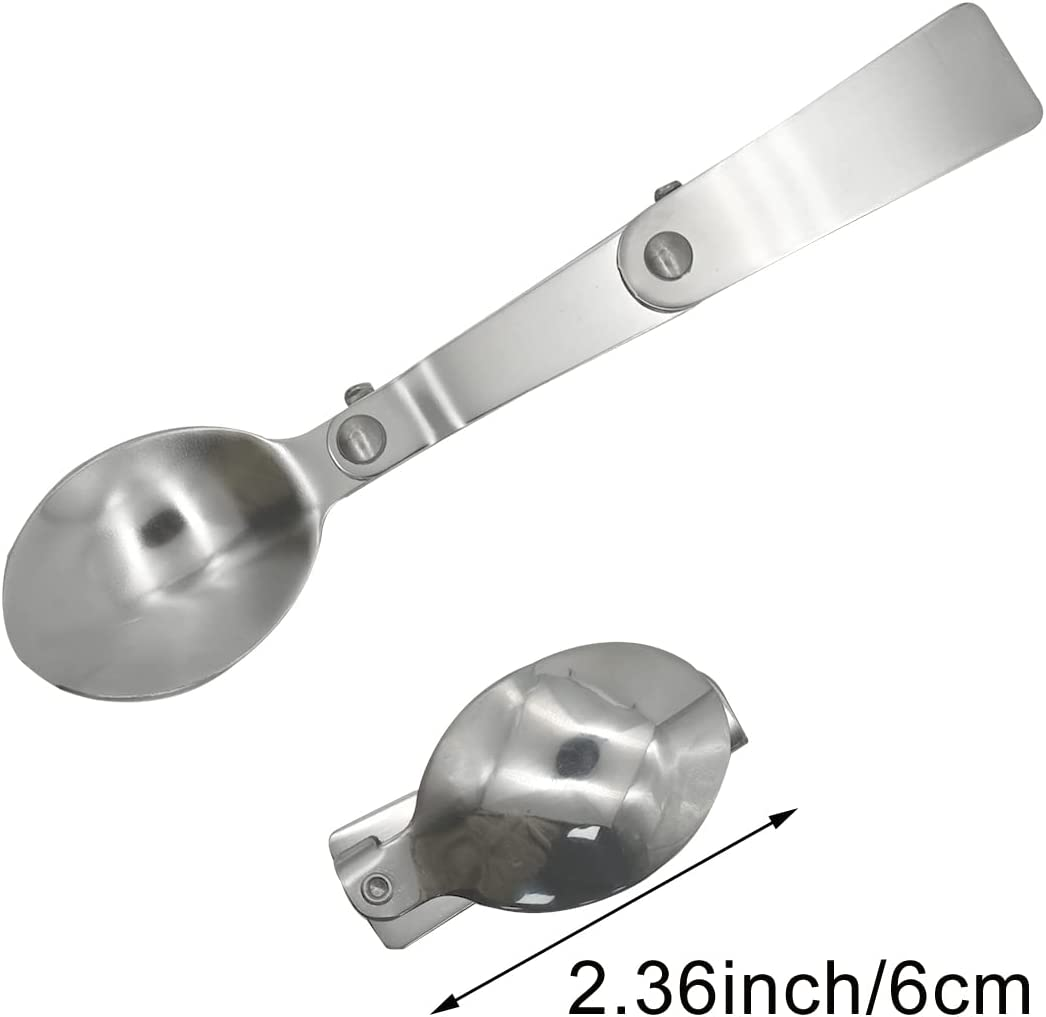 Pinenjoy 3Pcs Foldable Spoon Fork Salad Spork Set 18/10(304) Stainless Steel Portable Camping Flatware Set for Thermos Outdoor Travel Picnic Fishing Boating image number 5