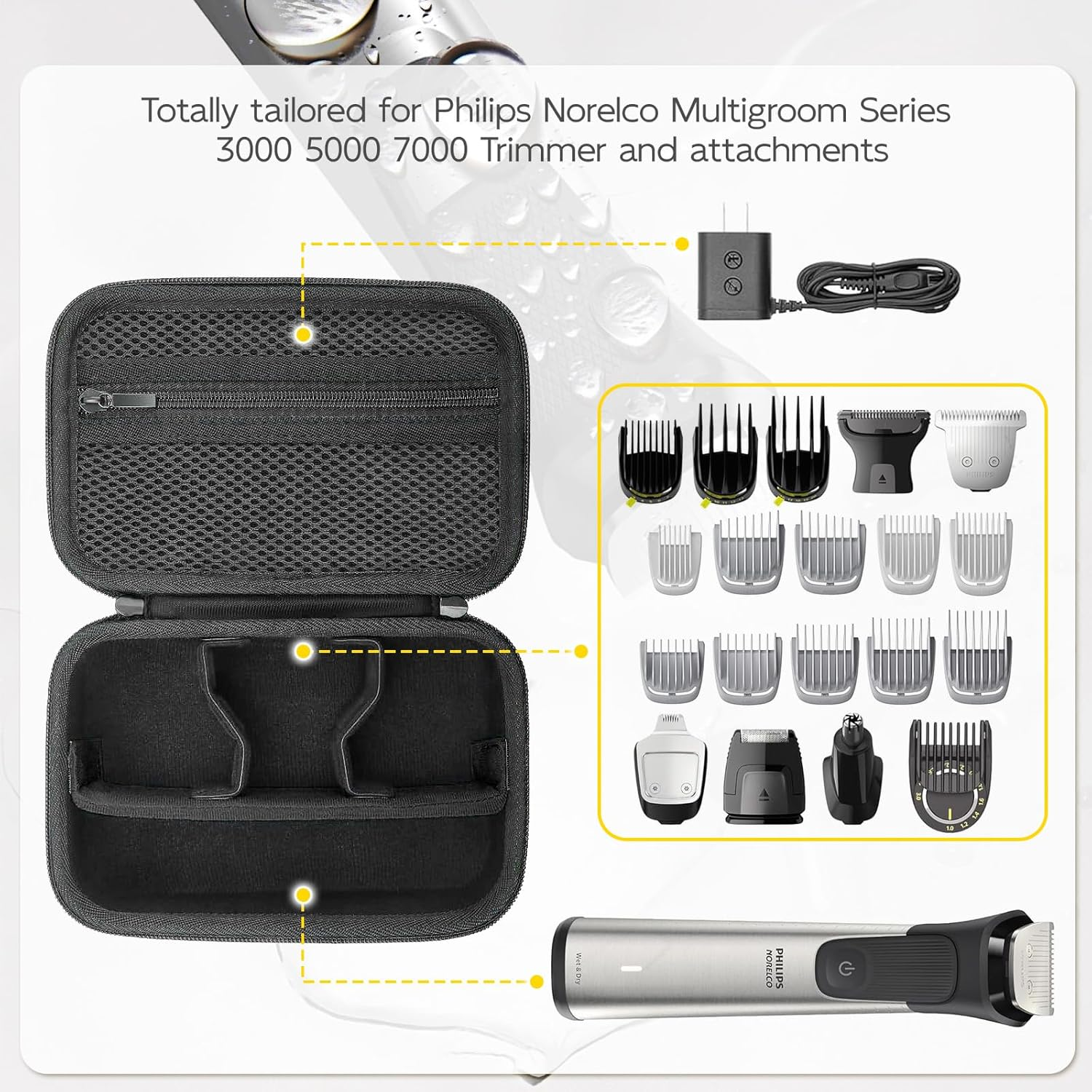 Travel Storage Case for Philips Norelco Multigroom Series 3000 5000 7000, MG3740/40, MG5910/49, MG7750/49, Protective Organizer for Beard Face Ear Hair Trimmer, Attachments, Hair Clipper Shaver image number 4