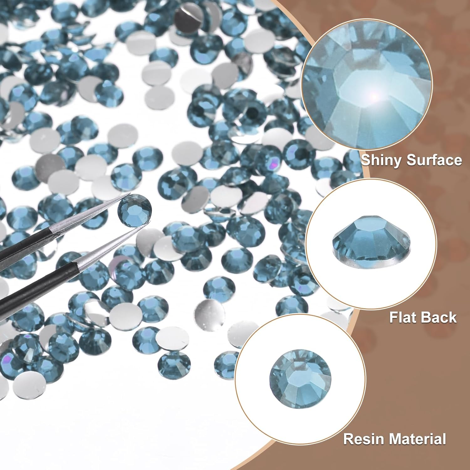 Uxcell 1500Pcs Flatback Rhinestones Resin, SS30 6Mm Resin Rhinestones Bulk round Shine Gems with Pickup Tools for DIY Nail Art Tumblers Mugs Clothes, Azure image number 2
