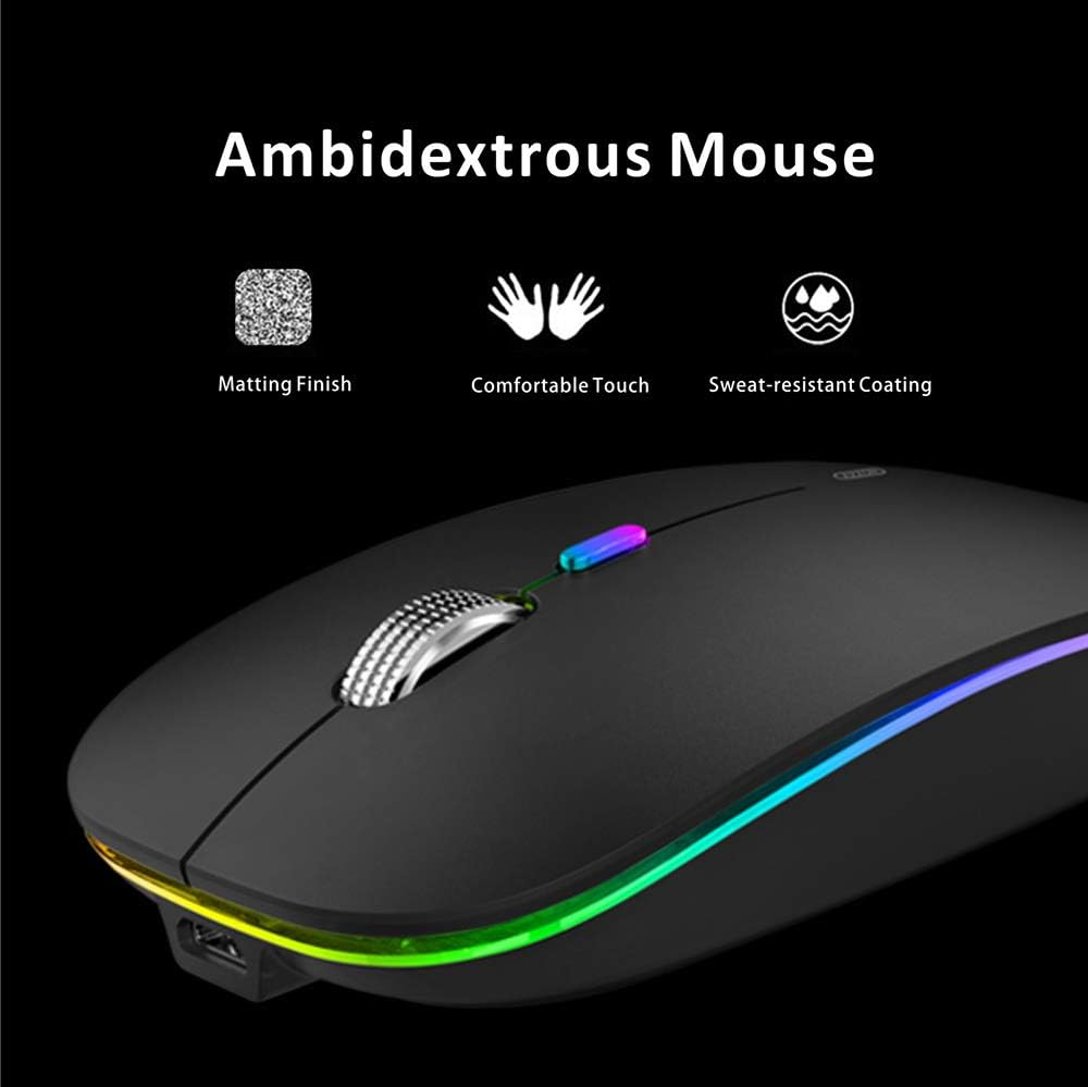 Uiosmuph LED Wireless Mouse, G12 Slim Rechargeable Silent Mouse, 2.4G Portable USB Optical Computer Mice with USB Receiver and Type C Adapter (Matte Black) image number 5
