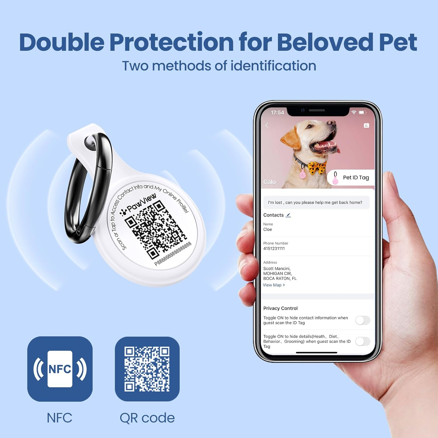 Smart Pet ID Tag with QR Code, Pet Tag, Dog Tracker, Dog Tag, Cat Tag, Smart NFC Pet Tag, Digital Profile Tracking, Contact Information, Scan Alert, Instant Location image number 3