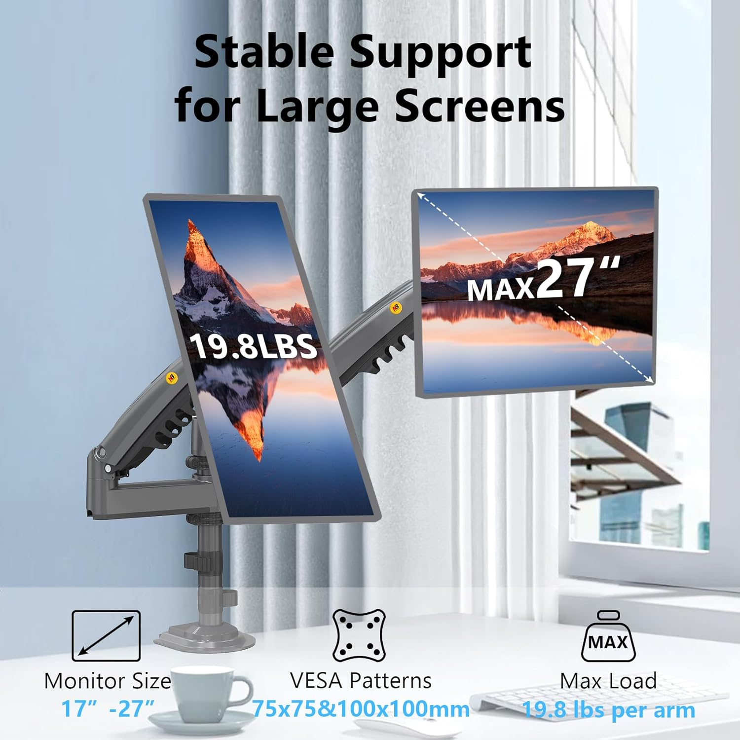 NB North Bayou Dual Monitor Stand Desk Mount Full Motion Swivel Monitor Arms Gas Spring for 17''- 27'' Computer Monitor Stand from 2Kg to 9Kg, Office Home Gifts for Women Men-H180 (Gunmetal) image number 2