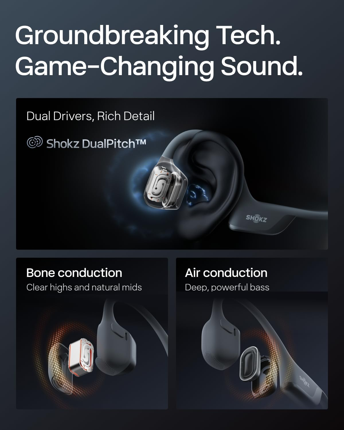 SHOKZ Openrun Pro 2 Bone Conduction Sports Headphones, Open-Ear Wireless Earphones with Bluetooth 5.3, Noise Cancelling Mics, IP55 Waterproof, 12H Playtime for Running, USB-C Qiuck Charge, Black image number 2