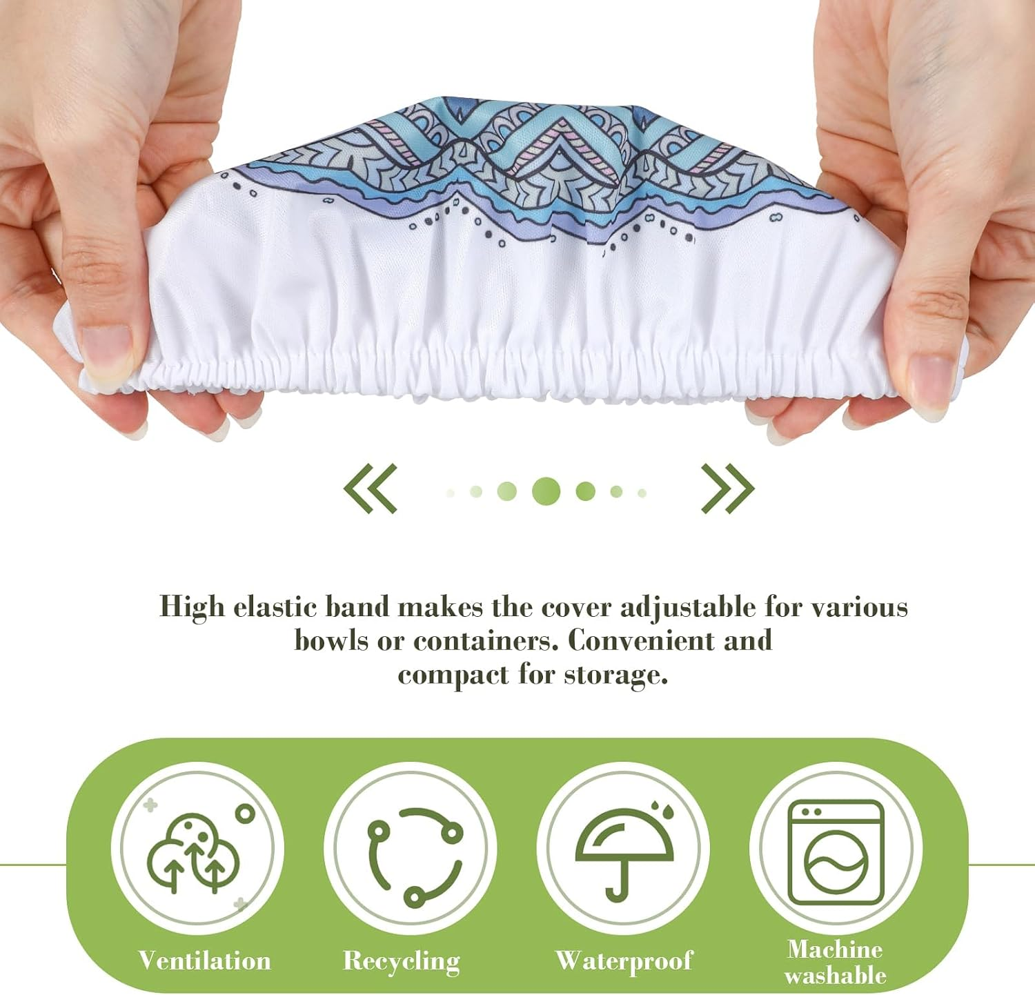 Hapurs Set of 5 Reusable Food Cover Bowl Covers, Elastic Fabric Covers Multi Purpose Food Storage Dish Covers Can Lids, Fruit Vegetable Meat Preservation Fresh Keeping Bread Rising Cover (Mandala A) - Aztec image number 7