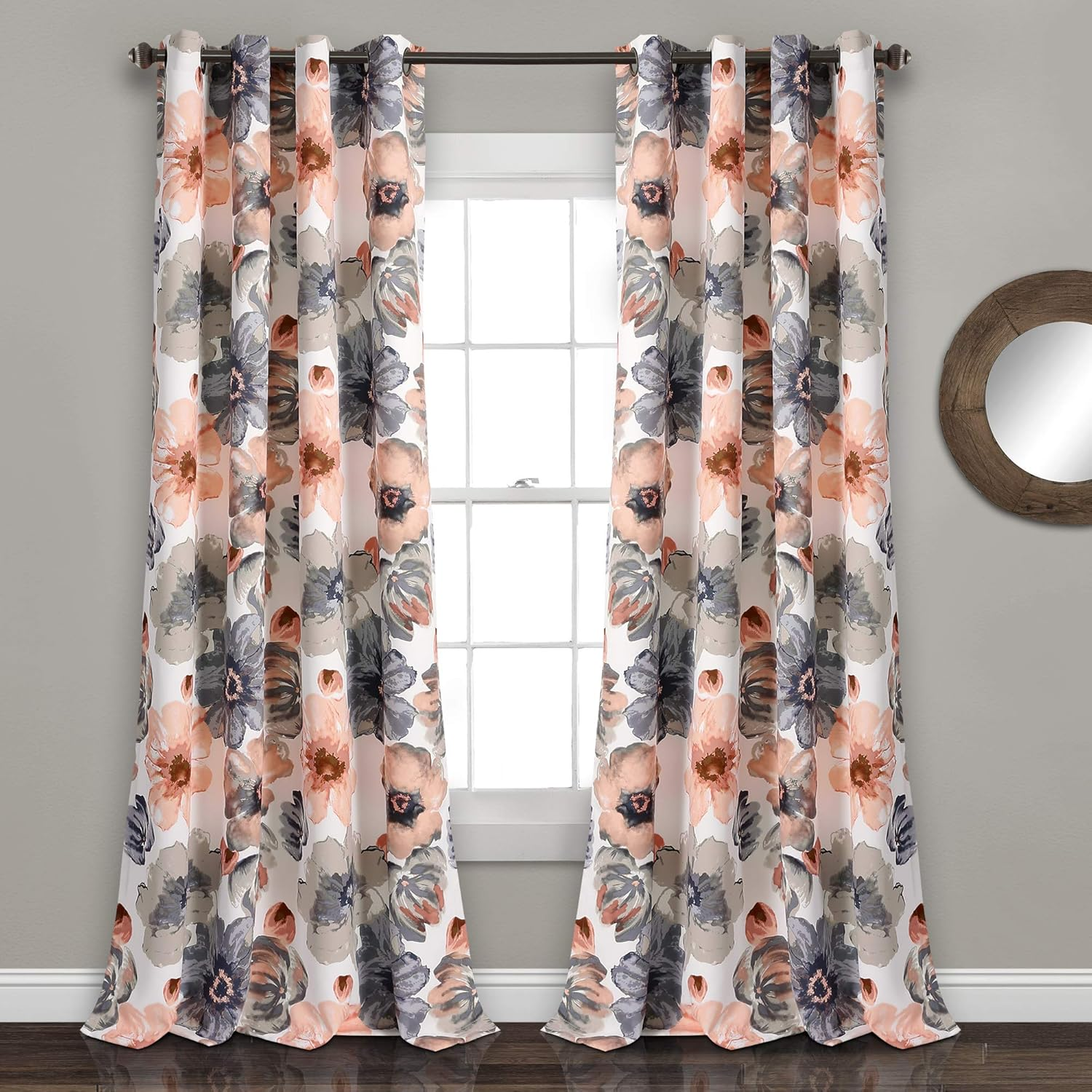 Lush Decor Leah Room Darkening Window Curtain Valance Floral Insulated Grommet, Valance, Red and Orange