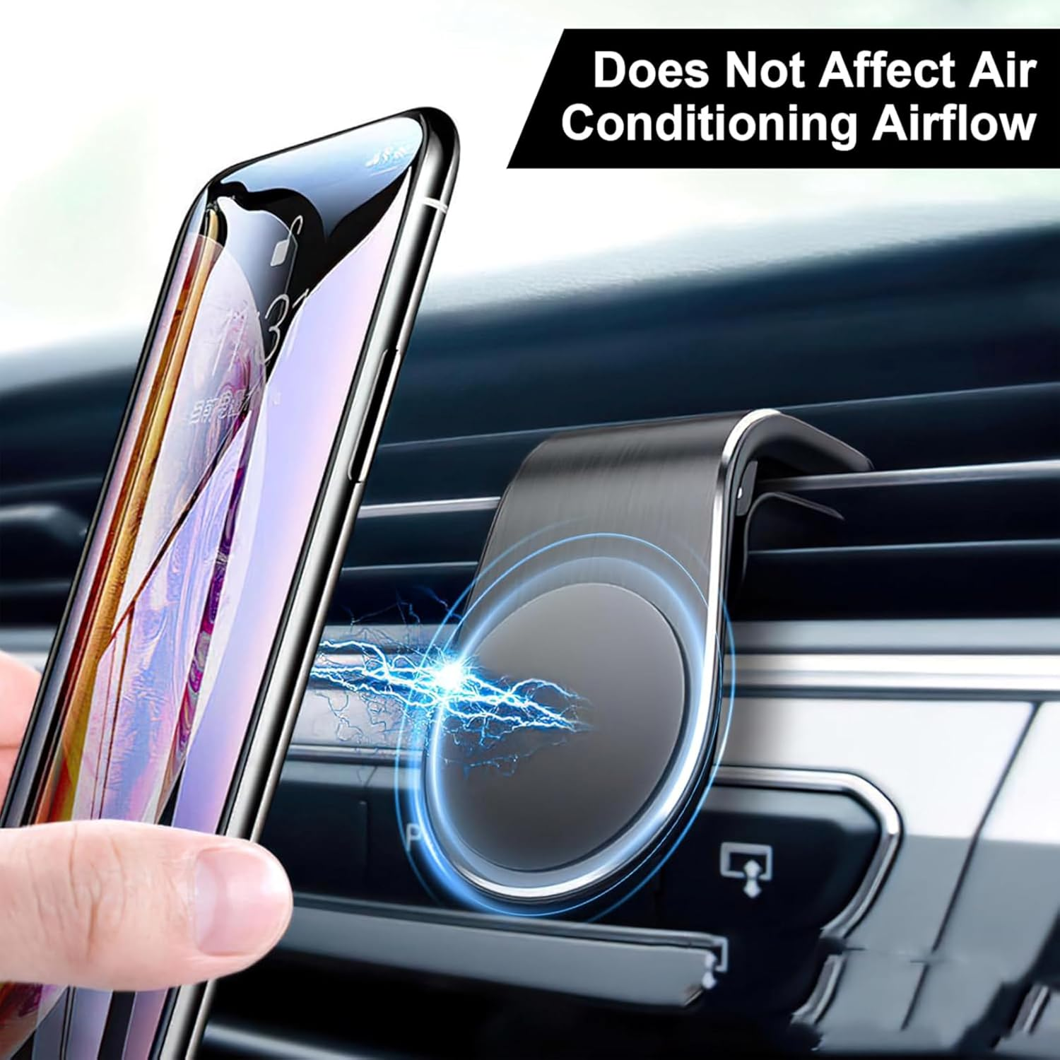 Super Strong Magnet Car Vent Phone Holder - 360&deg; Swivel L-Shape Mount for Any Mobile(Black) - Silver image number 5