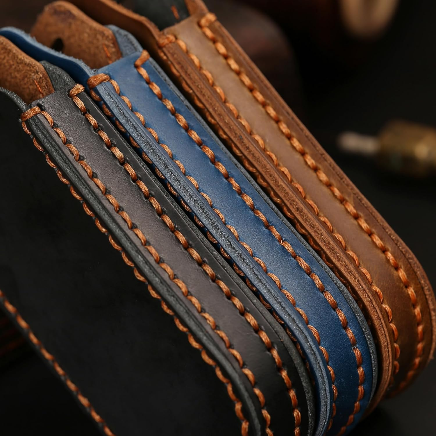 Ontto Key Fob Cover Case Keyring Fit for Hyundai Grandeur GN7 Ioniq 6 Kona 2023 2024 Leather Key Holder Shell Bag Keychain Protector Accessories 5 Buttons Brown image number 2