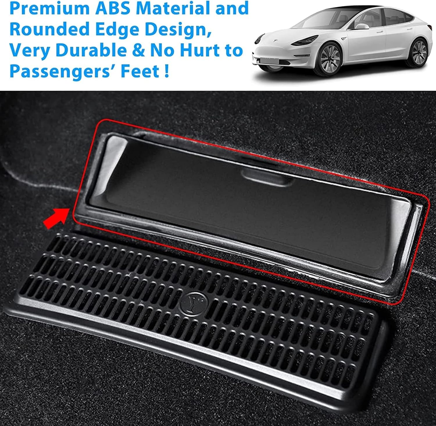 QIOON Tesla Model Y Backseat Air Vent Cover - Air Flow Vent Grille Protectors - Compatible with 2019-2023 - Snap-In Installation - Rear under Seat Air Conditioning Outlet Grille Protection (2 Pack) image number 3