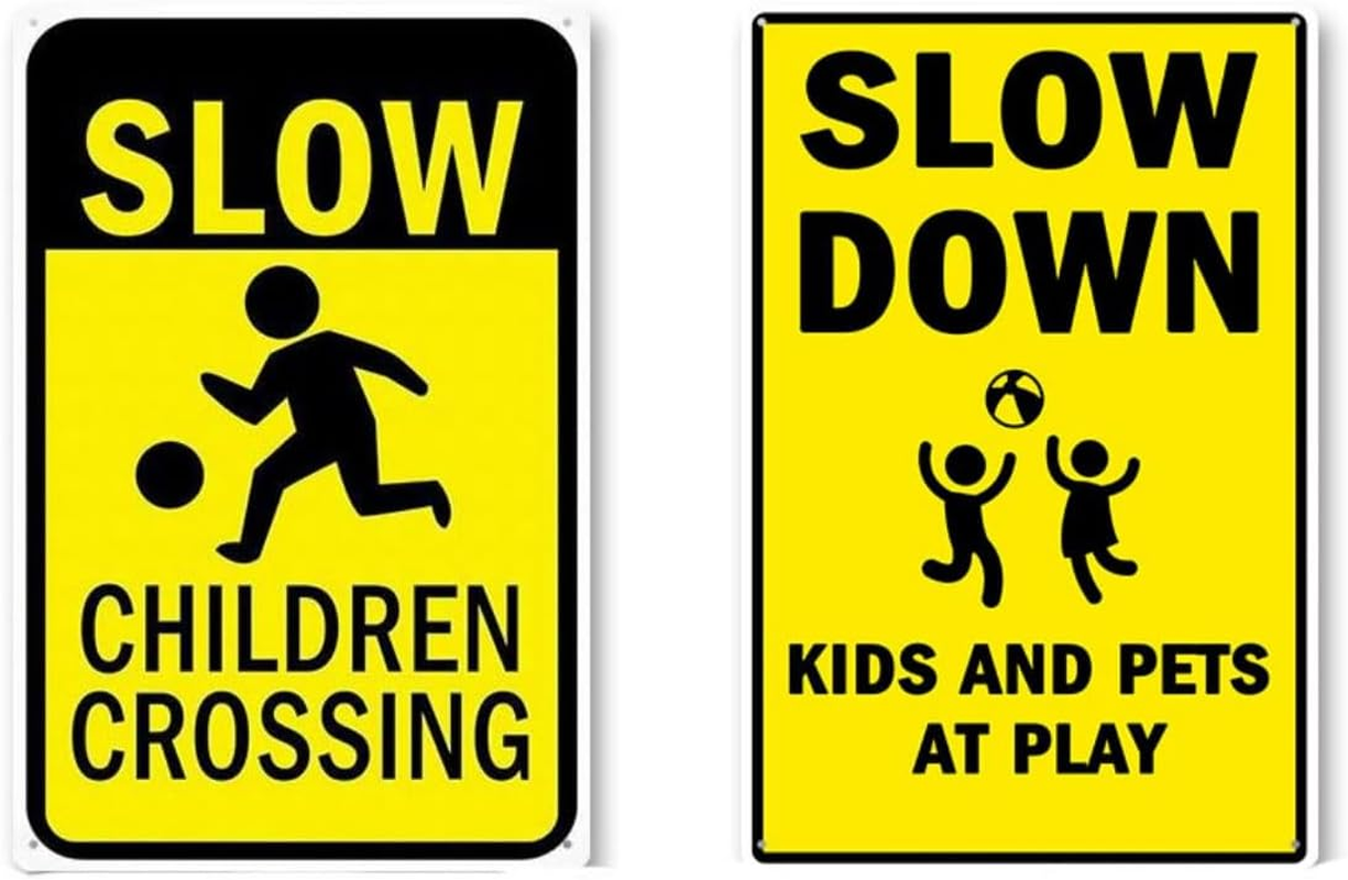 Slow down Sign, Child Crossing Sign, at Play Safety Sign for Street, Child Safety Caution Signs,School and Neighborhoods Sign 2Pcs. image number 1