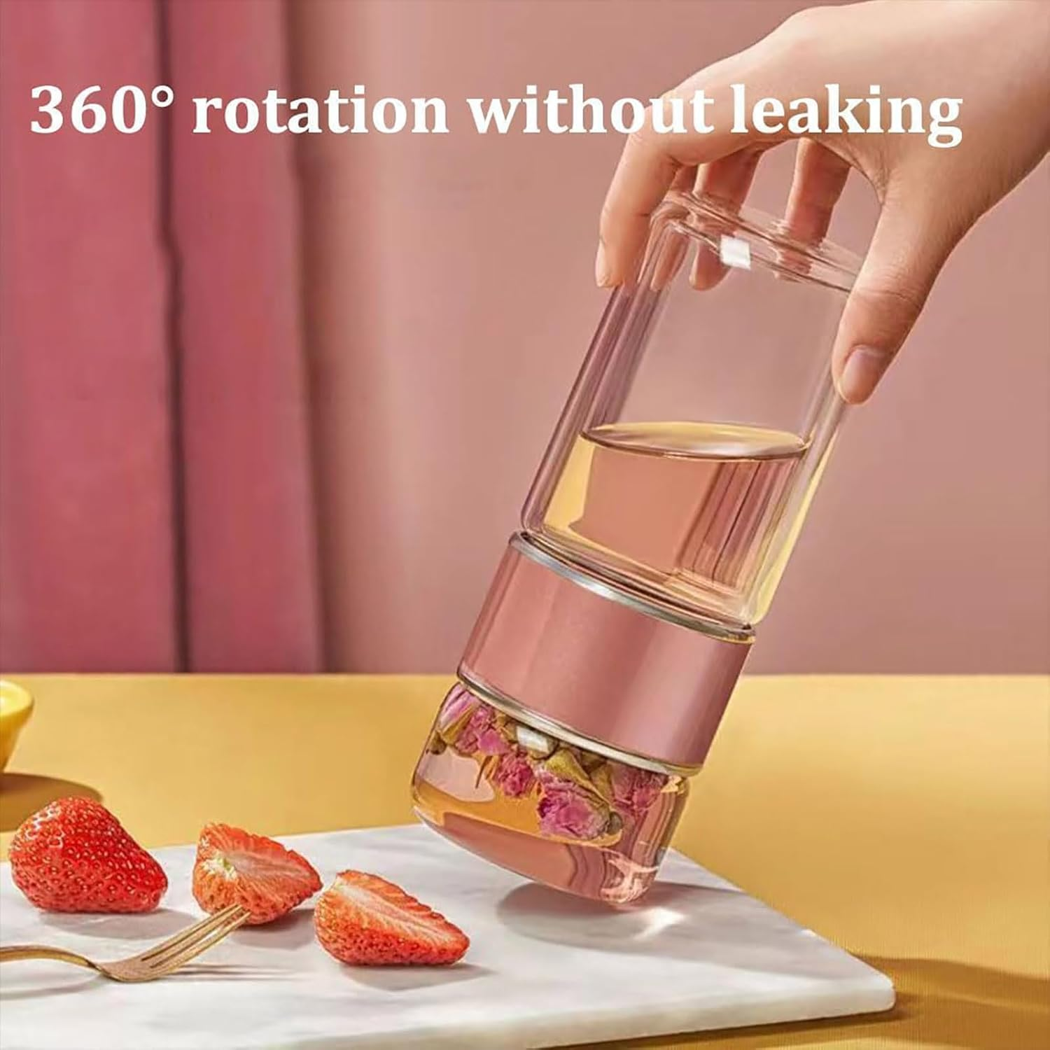 Infusifie Glass Tea Infuser Bottle - Portable Loose Leaf Tea Steeper and Maker with Water Separation Cup (500Ml, P) image number 2