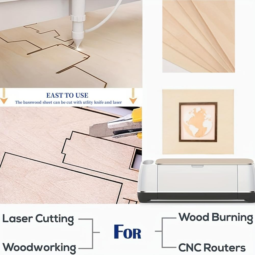 8 Pack Plywood Sheets, Basswood Sheets,1/16 X12 X 12 Inch Wood Sheet, Unfinished Craft Wood, Thin Plywood Wood Sheets, Wood Boards for Crafts, Laser Cutting, Engraving, Wood Burning (8) image number 4