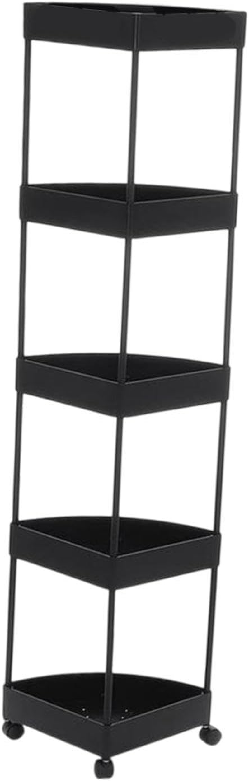 Yuksok Floor Corner Shelf Floor Standing with Wheels Large Capacity Drain Basket Shelving for Bathroom Kitchen Shower Organizer Rack, 5 Tier Black