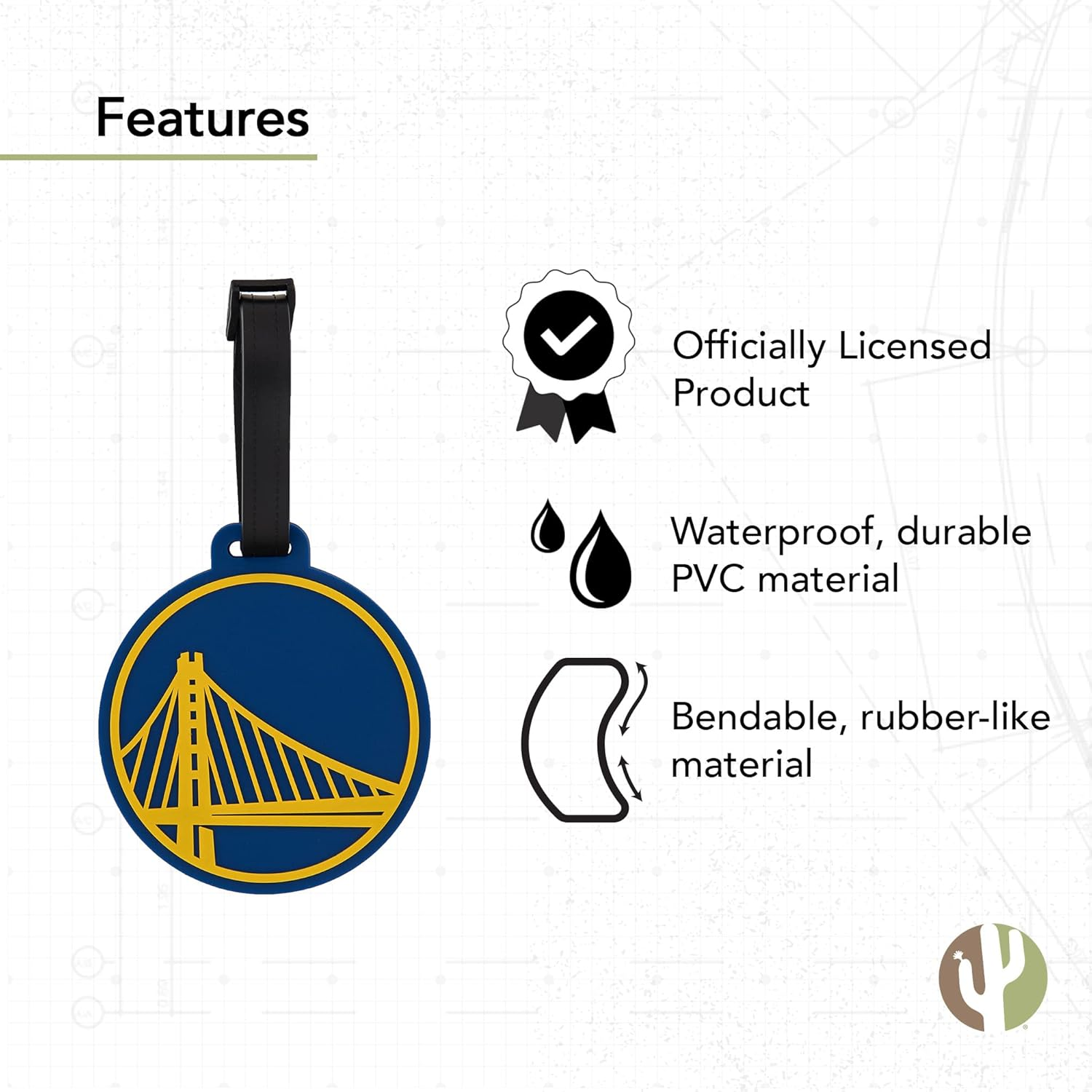 Desert Cactus Golden State Warriors Luggage Tag &ndash; NBA Licensed Bag Tag for Suitcase, Backpack, Travel, or Sports Fan Gear (PVC Luggage Tag)