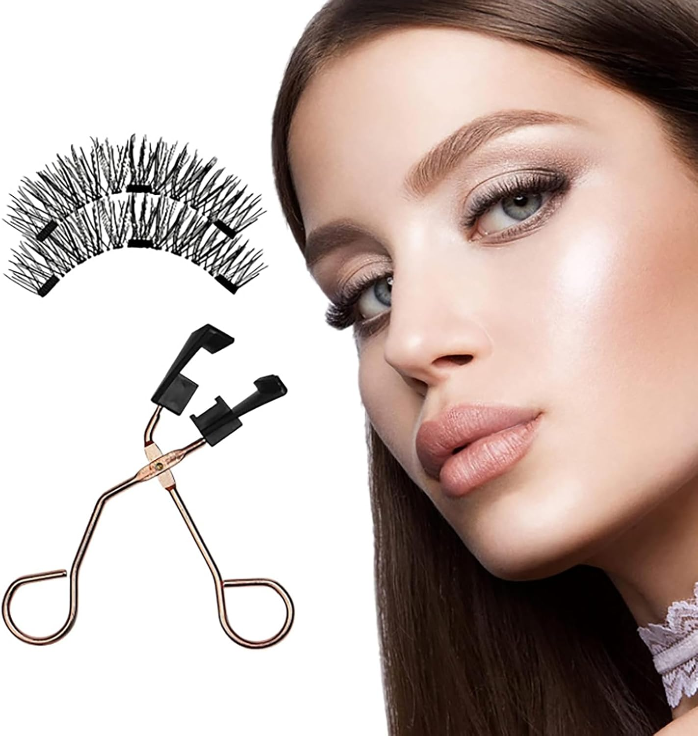 Magnetic Eyelashes, Joyeee Dual Magnetic False Eyelashes Fake Eye Lashes Black Curly Wispy Thick Fluffy Reusable with Applicator No Need Glue 3D Look Eye Makeup for Girls Teen Women Starter Gift Kit image number 2