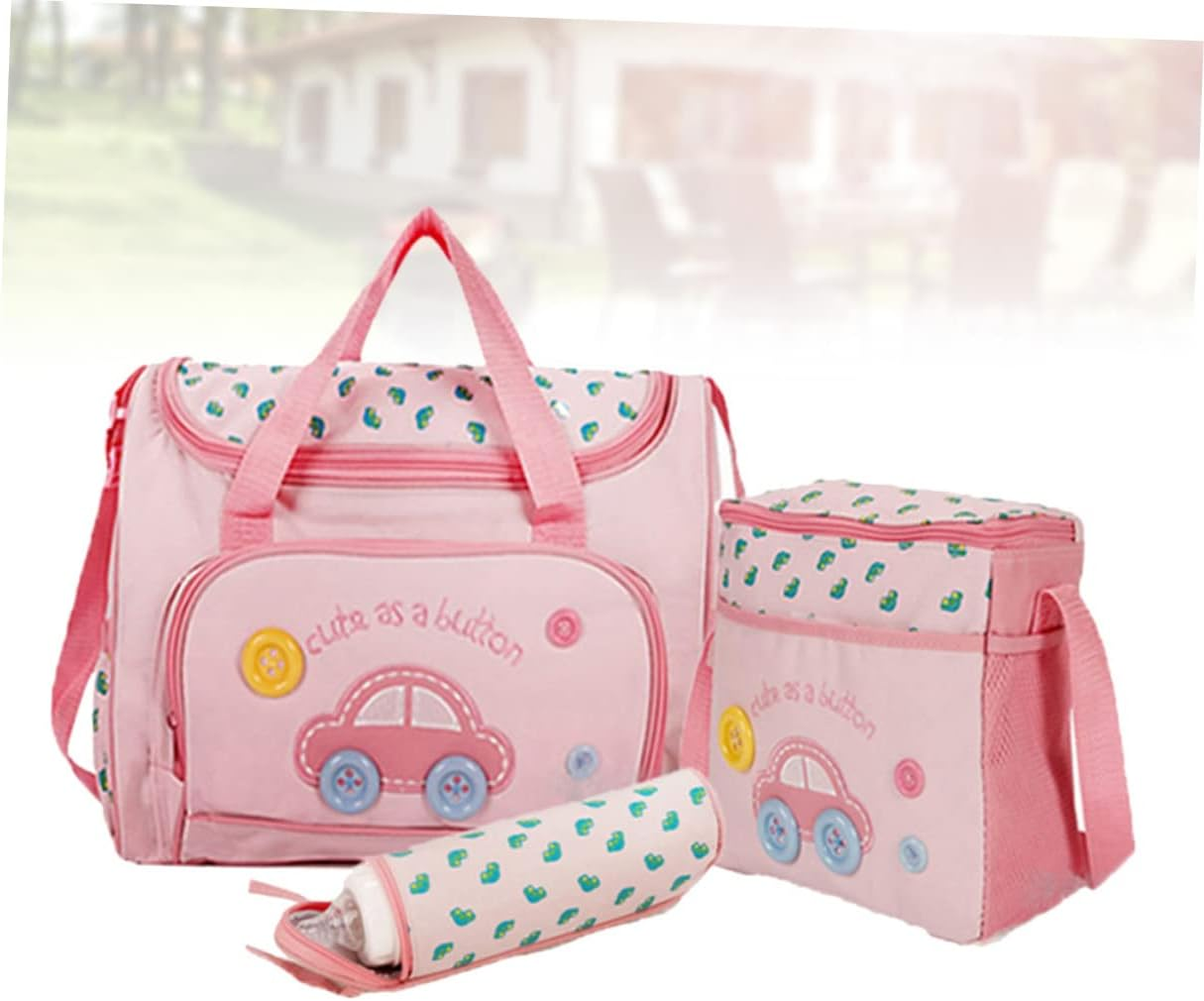 Hohopeti Mom Bag Set Diaper Bag Bottle Holder Changing Pad Large Capacity Car Pattern image number 2