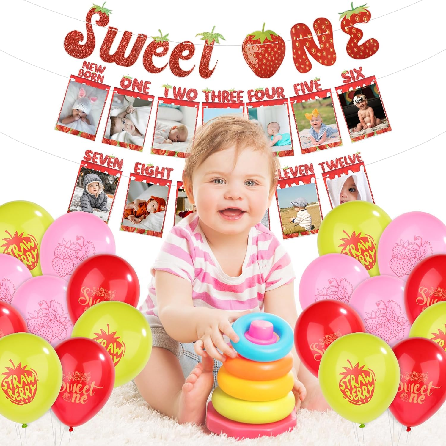 Strawberry First Birthday Party Banner, Strawberry Hanging Streamer Strawberry 1St Birthday Party Balloon Cute Pink Sweet One Birthday Party Decoration for Baby Girls for Summer Fruit Baby Shower