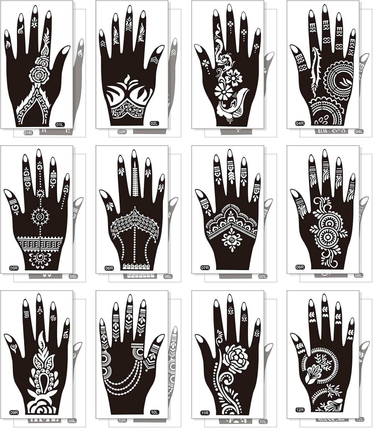 Weploda 24 Henna Tattoos Temporary Tattoo Stencils Indian Arabic Hands Tattoo Temple Stickers for Women image number 4