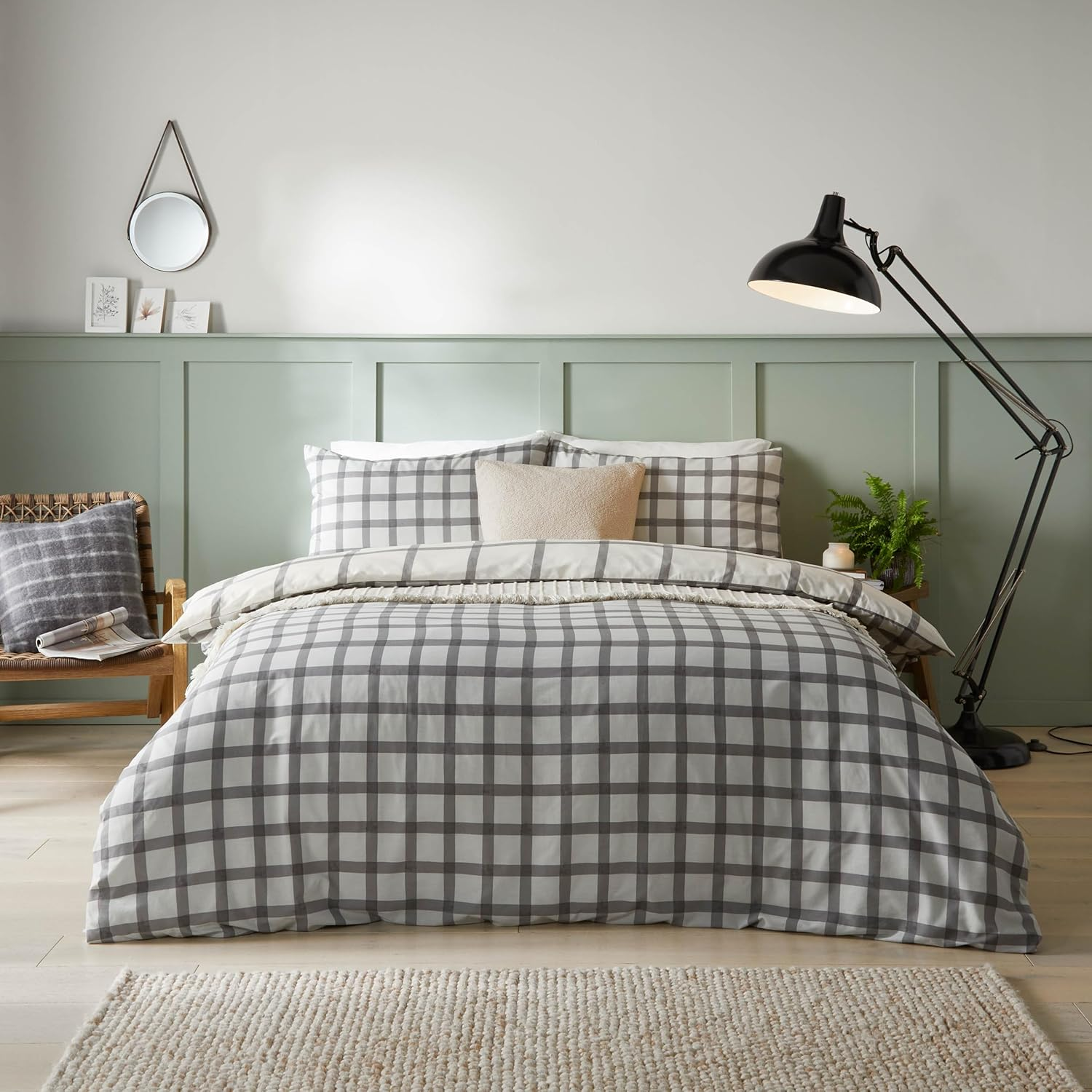 Furn. Canberra Check Printed Duvet Set - Double - Neutral image number 1