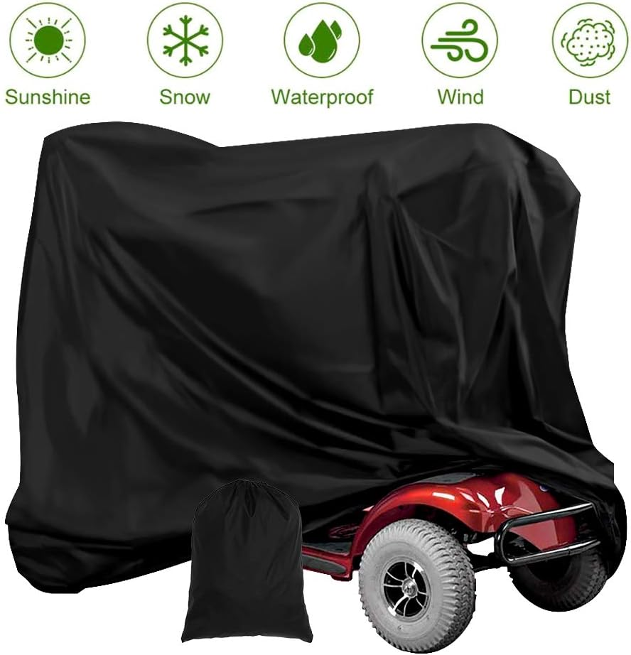 Waterproof Mobility Scooter Cover, Black Heavy Duty 190D Oxford Scooter Cover,4 Wheel Power Scooter Travel Storage Cover to Prevent Rain Wind Dust Sun Fits for Most Mobility Scooter (170*61*117Cm) image number 4
