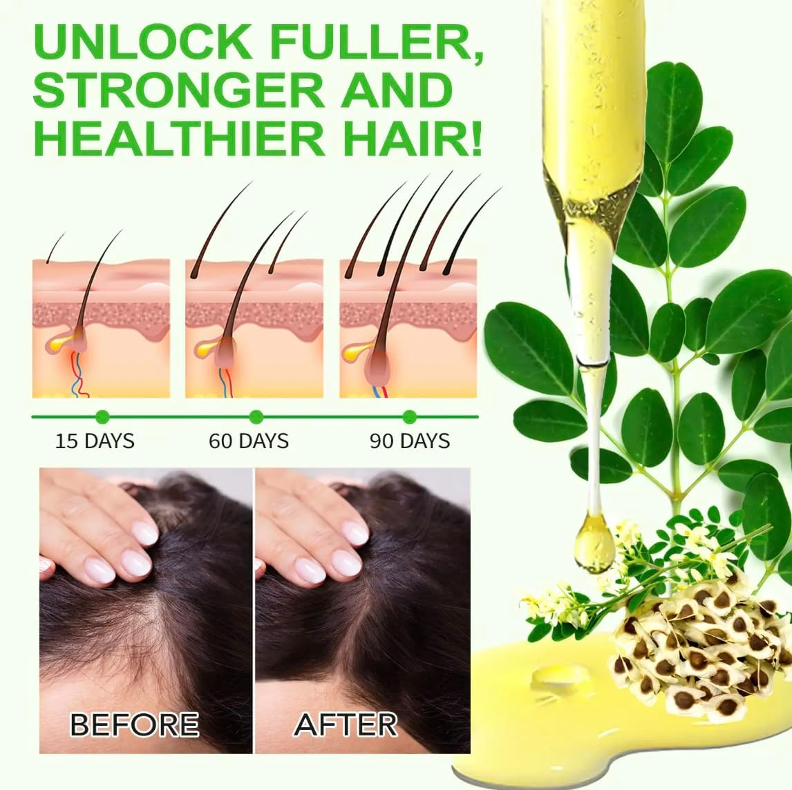 PREMIUM Moringa Oil | Hair Growth. 100% Natural Organic Pure Cold Pressed. Repair - Restore - Regrow - Treatment- Anti-Hair Loss - Skin Care - anti Aging. Scalp + Eyebrow + Eyelash
