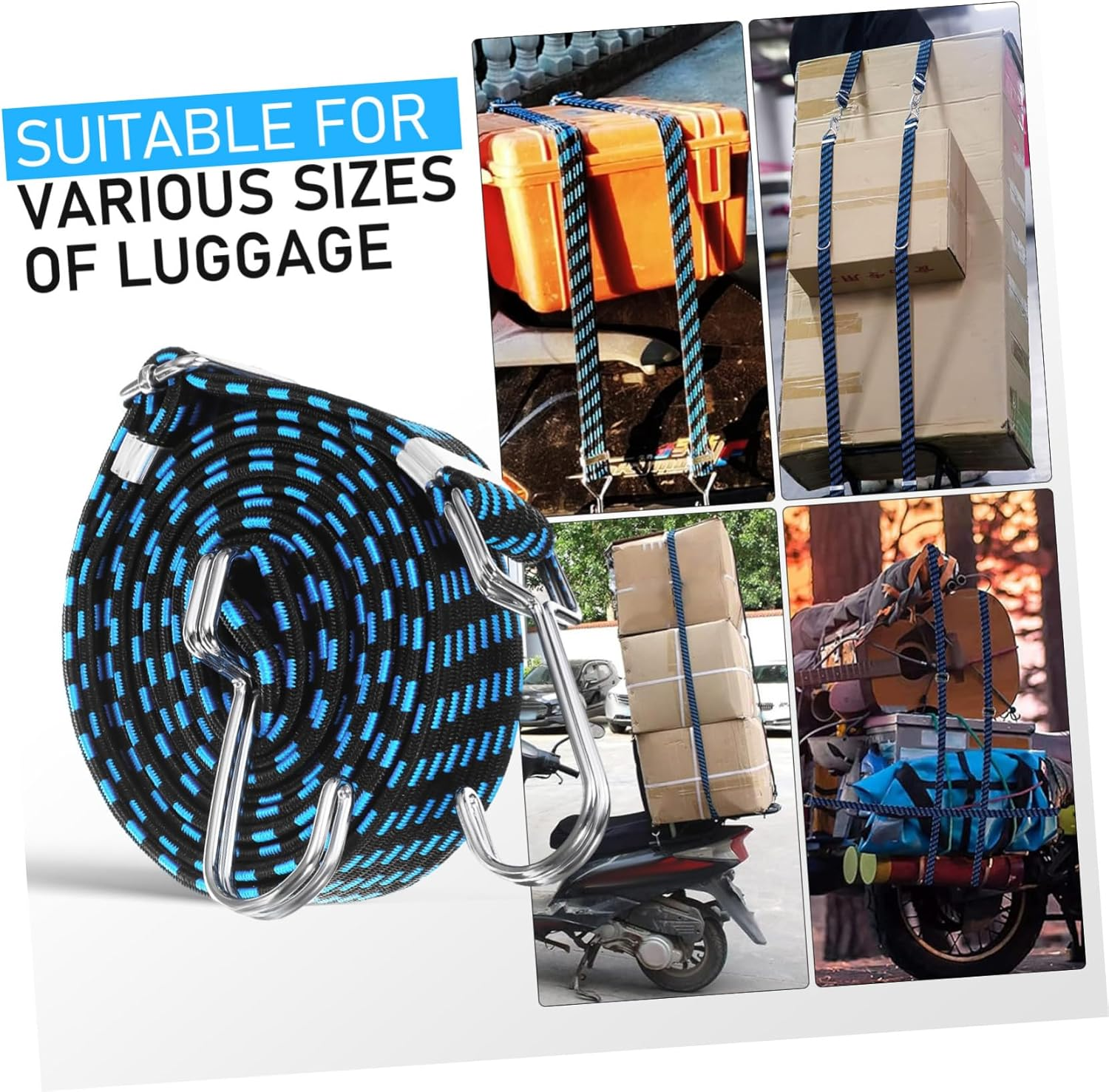Amosfun 6 Pcs Adjustable Bungee Cords with Metal Hooks Heavy Duty Elastic Straps Long for Securing Luggage Camping Gear Travel Outdoor Use image number 4