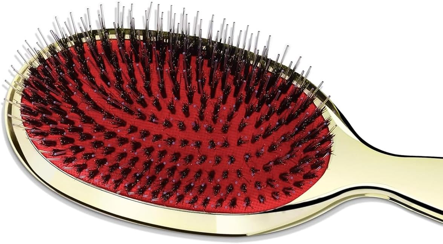Gorise Hair Brush Paddle Massage Hair Extension Professional Detangling Natural Bristles Cushion Nylon Brush Comb for Women Gold image number 6