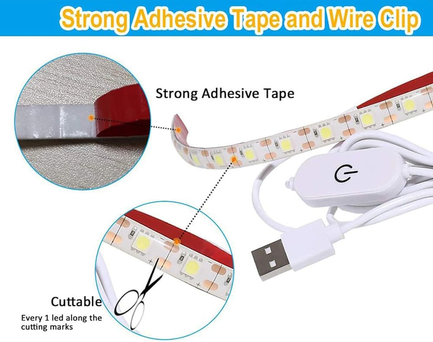 Tooloflife TF USB Sewing Machine Light - 5V 3.6W Super Bright 30Cm LED Strip with Touch Dimmer, IP55 Waterproof - for Cabinet, TV Background, Fits All Machines