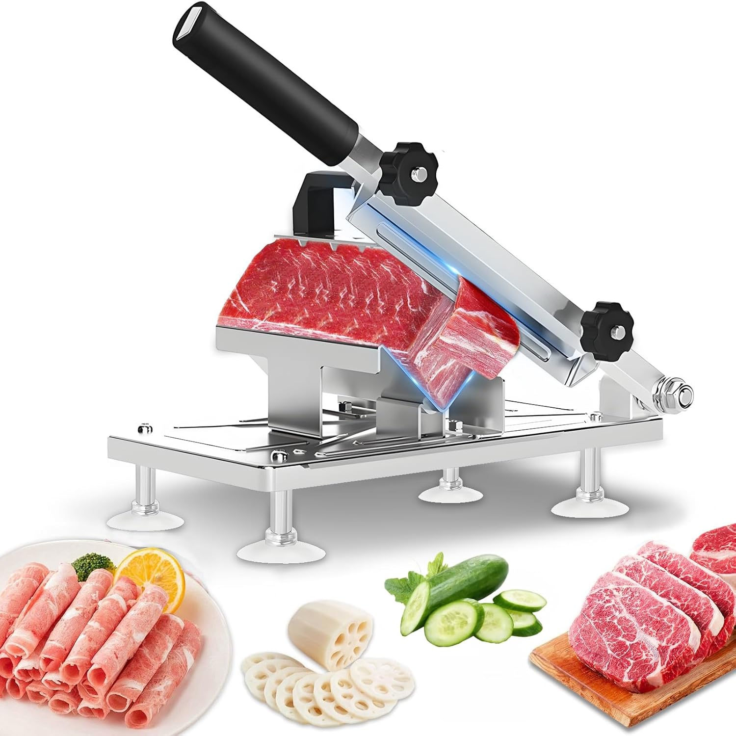 Manual Frozen Meat Slicer, Upgraded Stainless Steel Meat Cutter for Beef Mutton Bacon Home Food Slicing Machine for Hot Pot BBQ Sandwiches Pizza image number 2