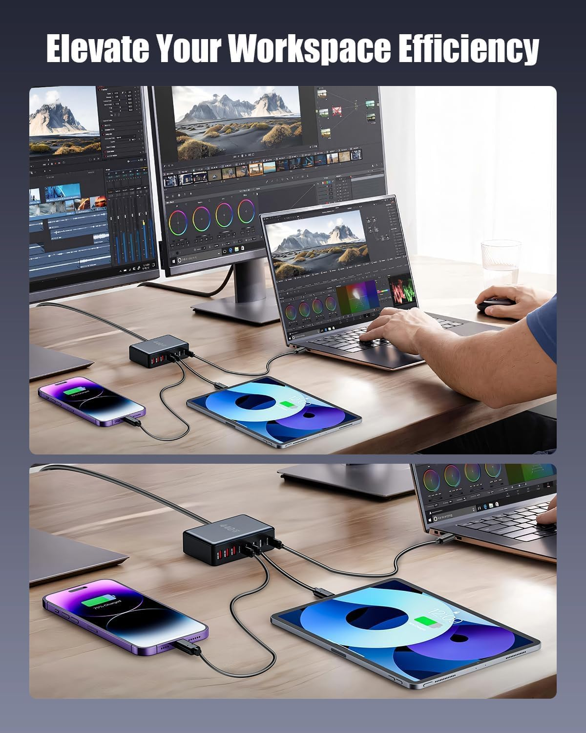 USB C Charger Block 440W Charging Station Hub, 8 Port Gan III Fast Charging Brick with 1.5M Extension Cord, PD QC PPS 100W Laptop Power Adapter for Macbook Pro/Air,Iphone 16/15,Samsung Galaxy,Dell Etc image number 6