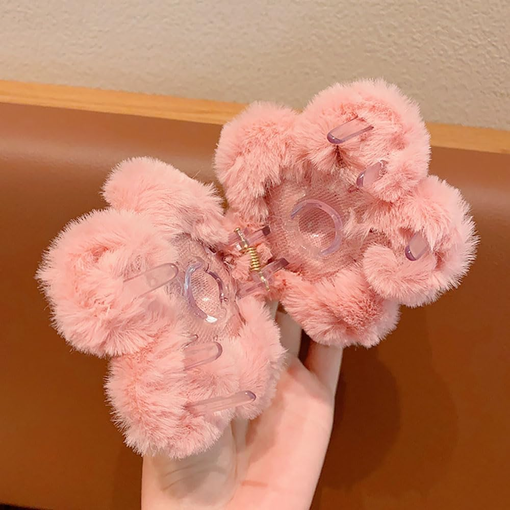 Set of 6 Cute Plush Flower Hair Clips Set, Colour Flower Hair Clips Cute Kawaii Flower Hair Clip Vintage Elegant Plush Floral Claw Clip Flowers Hair Clips for Women Girls Hair Accessories image number 6