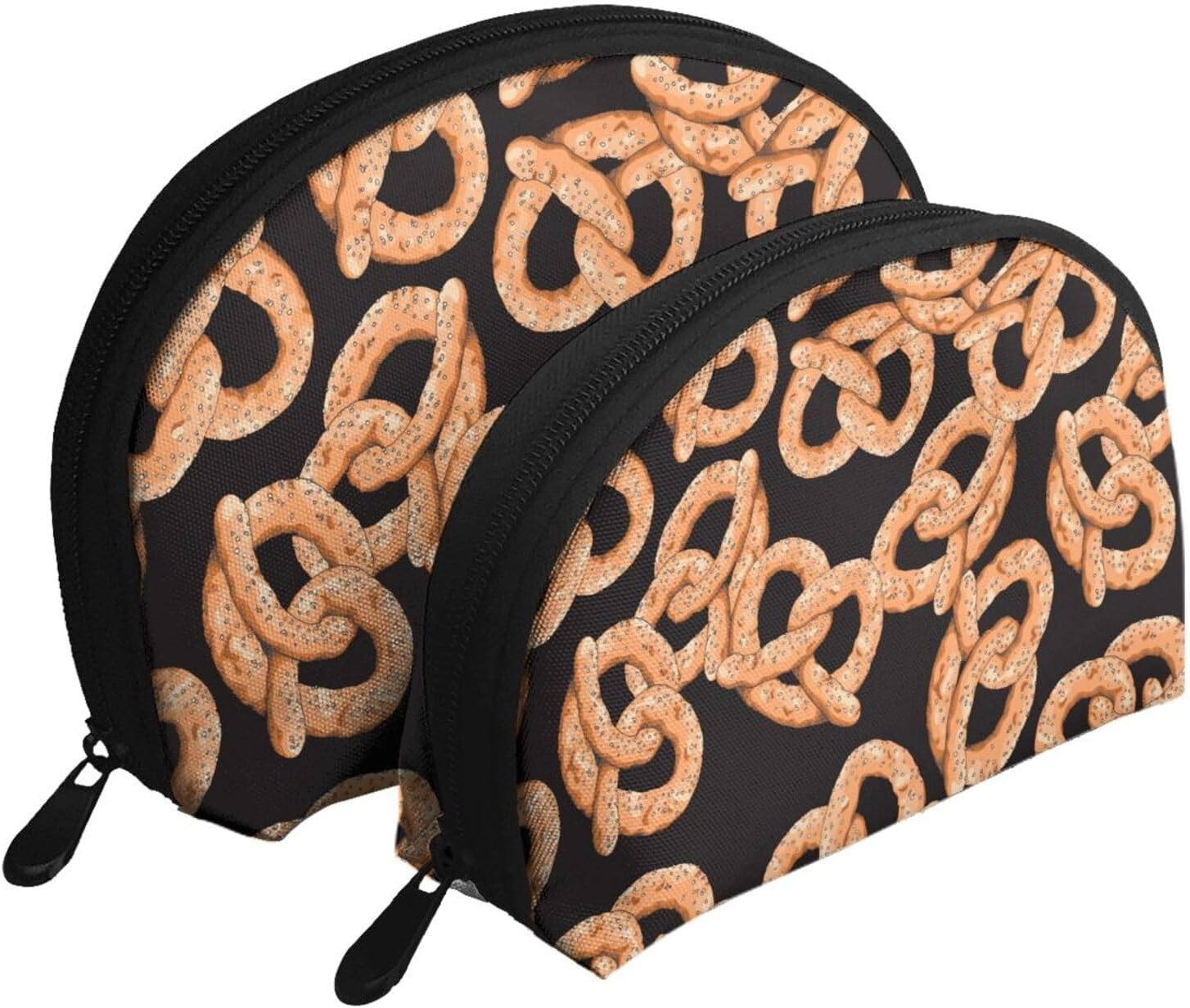 Cozimangoe Coin Pouch Makeup Bags Set, 2 Piece Shell Shape Cosmetic Bag with Pockets for Daily Travel Handbag Lipstick Keys Toiletry, Personalized Fresh Pretzel