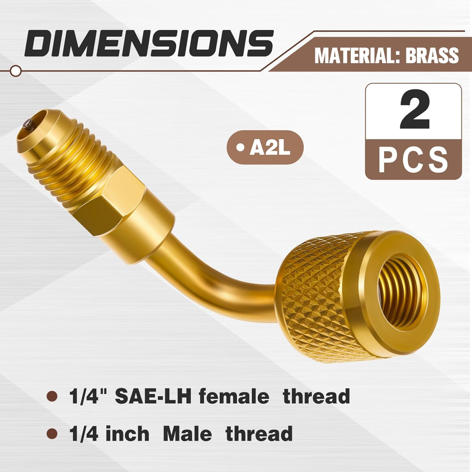 2 Pcs A2L Refrigerant Brass Adapter 1/4" Female SAE Flare Left Handed to 1/4" Male Thread Adapter Heavy Duty HVAC Quick Connect Fittings Low Loss for Refrigerant Tanks Mini Split Systems image number 4