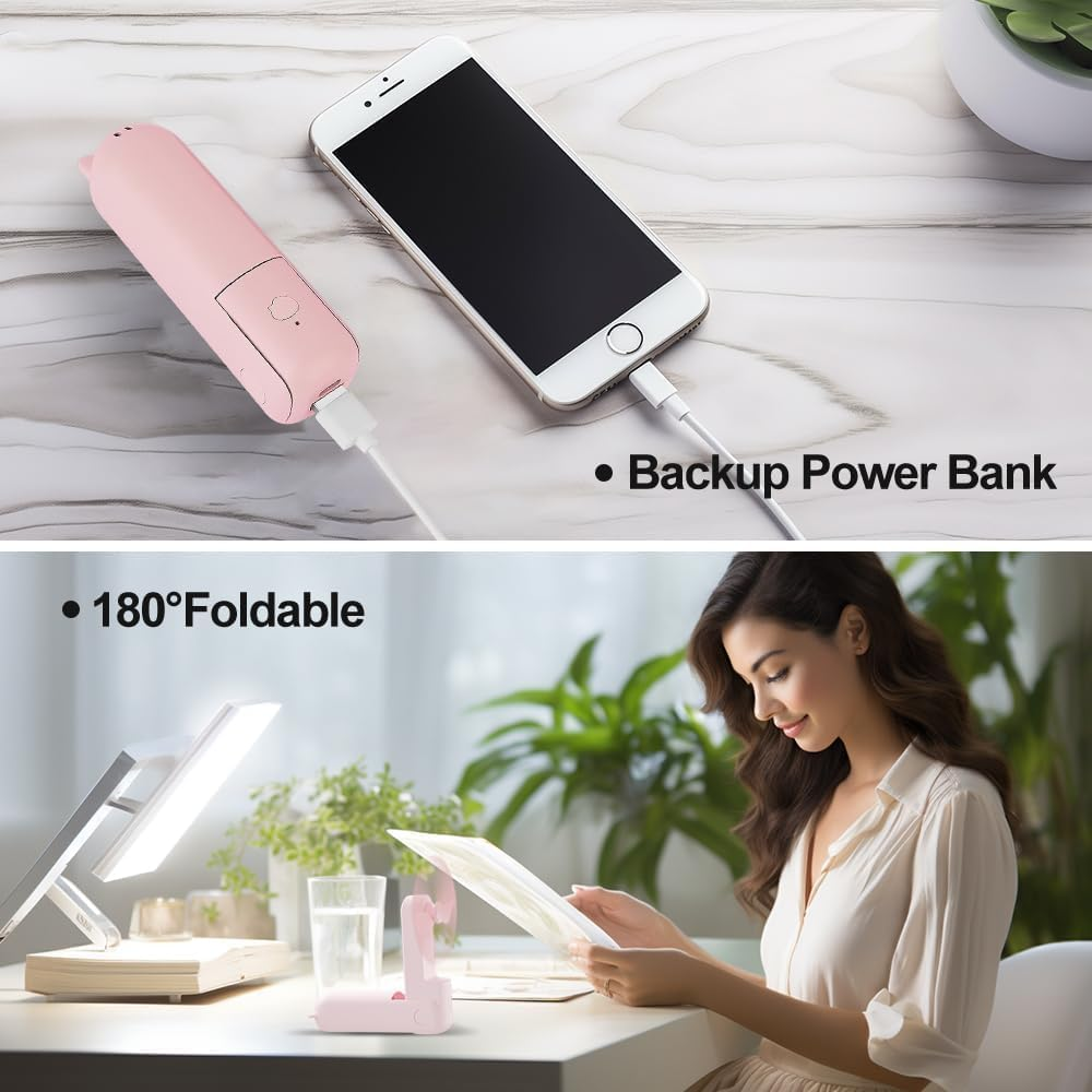 Portable Handheld Fan, Foldable Small Fan, Mini Hand Held Fan with USB Rechargeable, Personal Fan for Girls Women Fan for Home, Office, Indoor, Outdoor, Travelling (Pink) image number 1