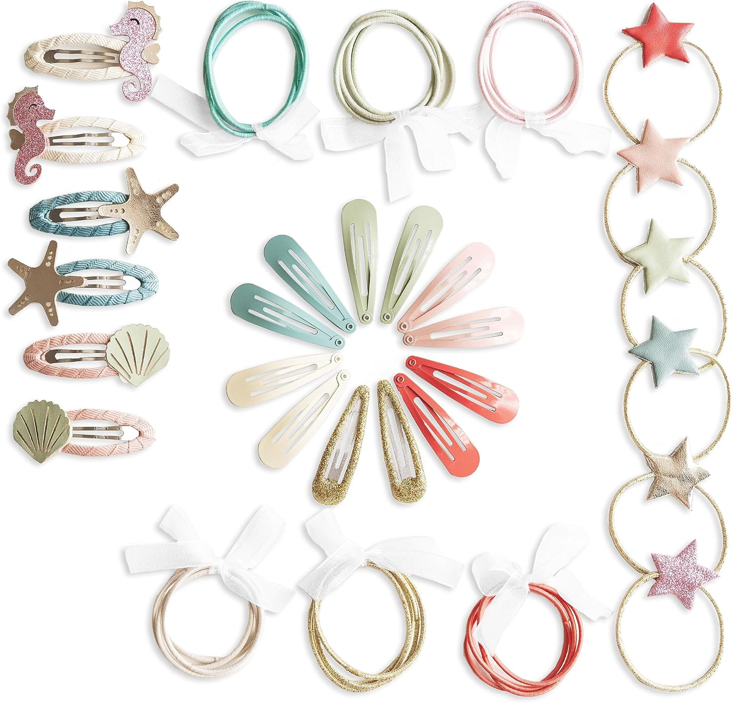 Papierdrachen Special 48 Hair Clips and Hair Bobbles in Many Colours - Durable and Robust - Children'S Hair Accessories with Glitter and Fabric Cover - Hair Accessories *Stars* - for Long and Fine Hair