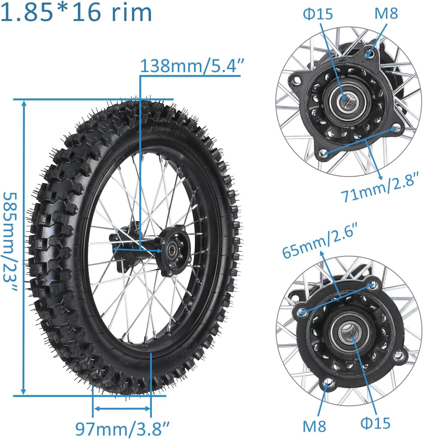 YC Yier 19" Front Wheel & 16" Rear Wheel 70/100-19 90/100-16 Tire and Rim Assembly 15Mm Bearing for Pit Dirt Bike Motocross Offroad SSR Taotao Apollo 125Cc 140Cc 150Cc 160Cc 200Cc 250Cc image number 2